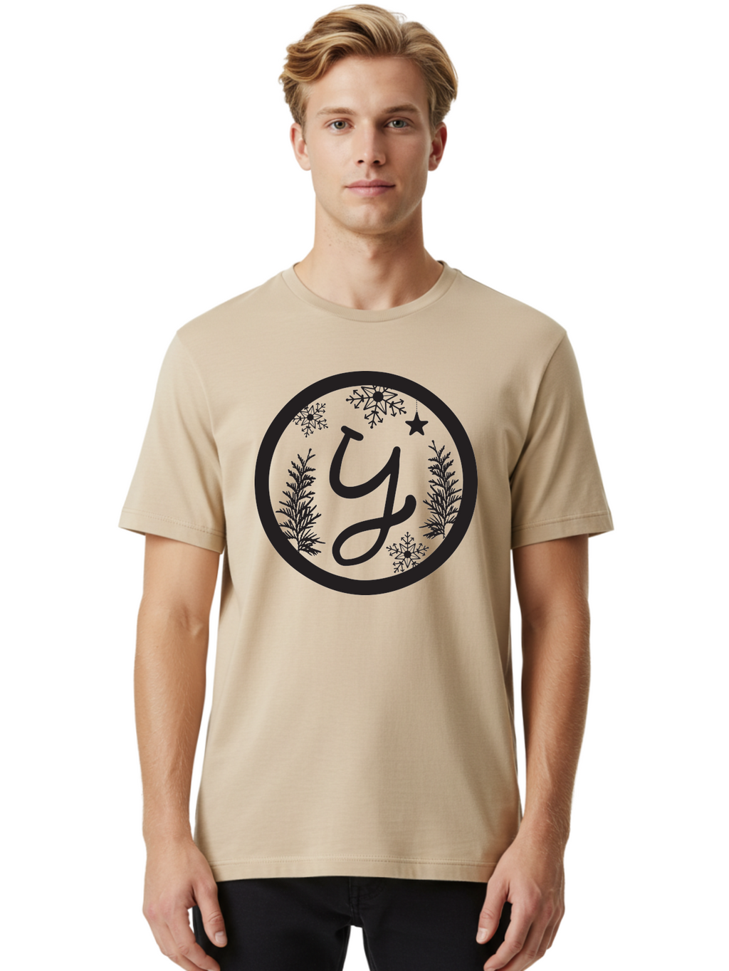 Y Men'S Graphic Tee, 100% Cotton, Comfortable Casual Summer Wear, Machine Washable, Christmas Decoration, Festive Design, Snowflakes, Star, Holiday Theme, Winter Wonderland, Y Logo, Seasonal Graphics, Festive Typography Aad324