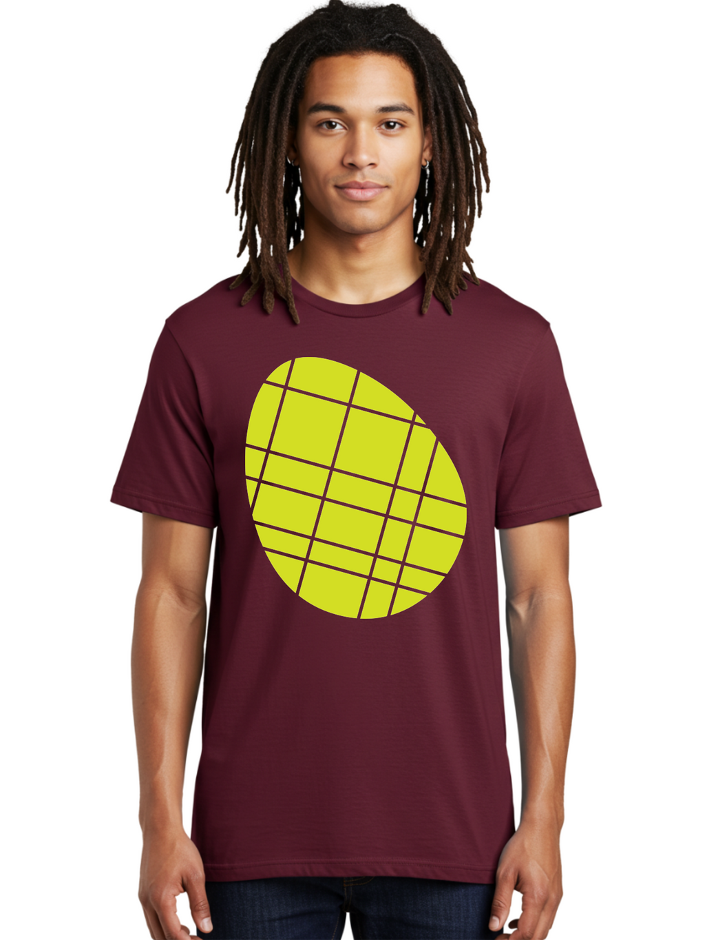 Yellow-Grid Men'S Graphic Tee, 100% Cotton, Comfortable Casual Summer Wear, Machine Washable, Yellow Circle, Grid Pattern, Geometric Shape, Modern Design, Abstract Art, Simple Graphics, Grid Lines, Vibrant Colors Aad326