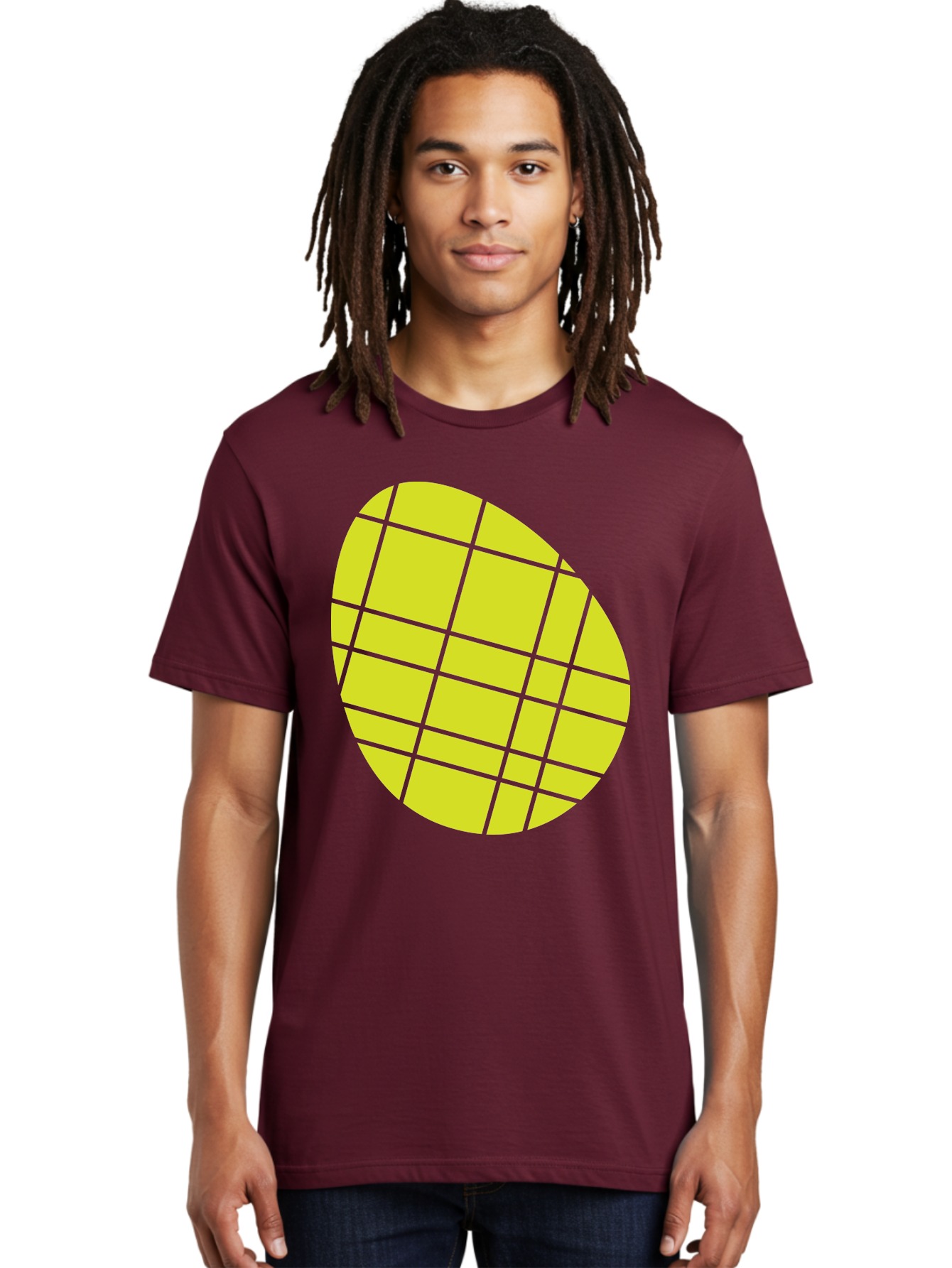 Yellow-Grid Men'S Graphic Tee, 100% Cotton, Comfortable Casual Summer Wear, Machine Washable, Yellow Circle, Grid Pattern, Geometric Shape, Modern Design, Abstract Art, Simple Graphics, Grid Lines, Vibrant Colors Aad326