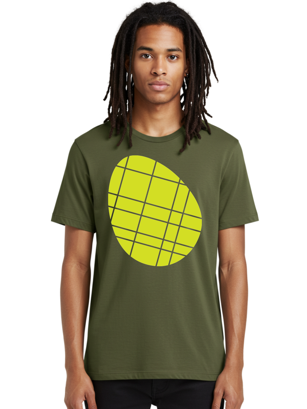 Yellow-Grid Men'S Graphic Tee, 100% Cotton, Comfortable Casual Summer Wear, Machine Washable, Yellow Circle, Grid Pattern, Geometric Shape, Modern Design, Abstract Art, Simple Graphics, Grid Lines, Vibrant Colors Aad326