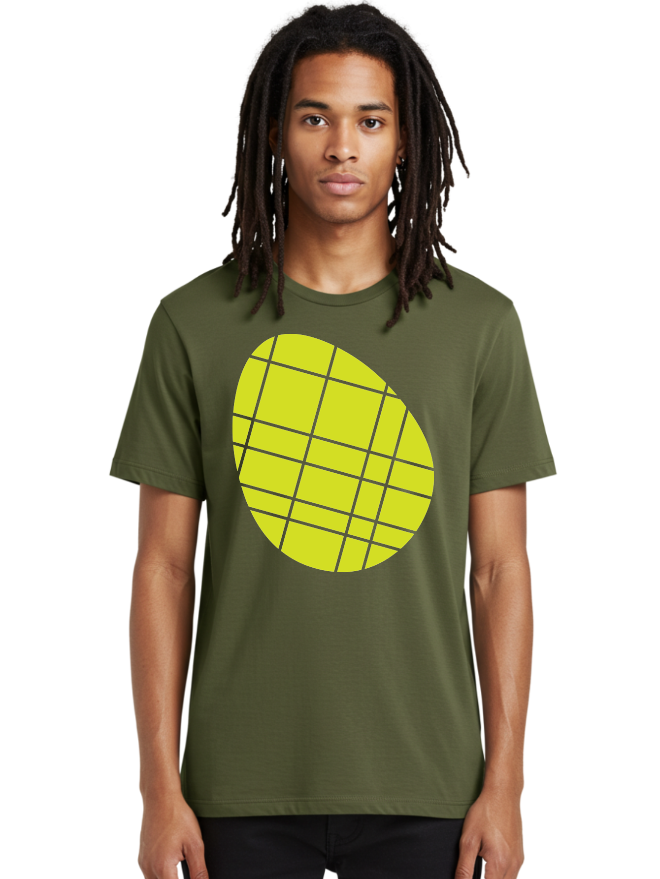 Yellow-Grid Men'S Graphic Tee, 100% Cotton, Comfortable Casual Summer Wear, Machine Washable, Yellow Circle, Grid Pattern, Geometric Shape, Modern Design, Abstract Art, Simple Graphics, Grid Lines, Vibrant Colors Aad326