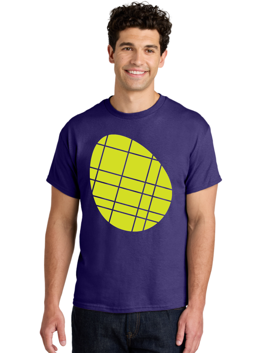 Yellow-Grid Men'S Graphic Tee, 100% Cotton, Comfortable Casual Summer Wear, Machine Washable, Yellow Circle, Grid Pattern, Geometric Shape, Modern Design, Abstract Art, Simple Graphics, Grid Lines, Vibrant Colors Aad326