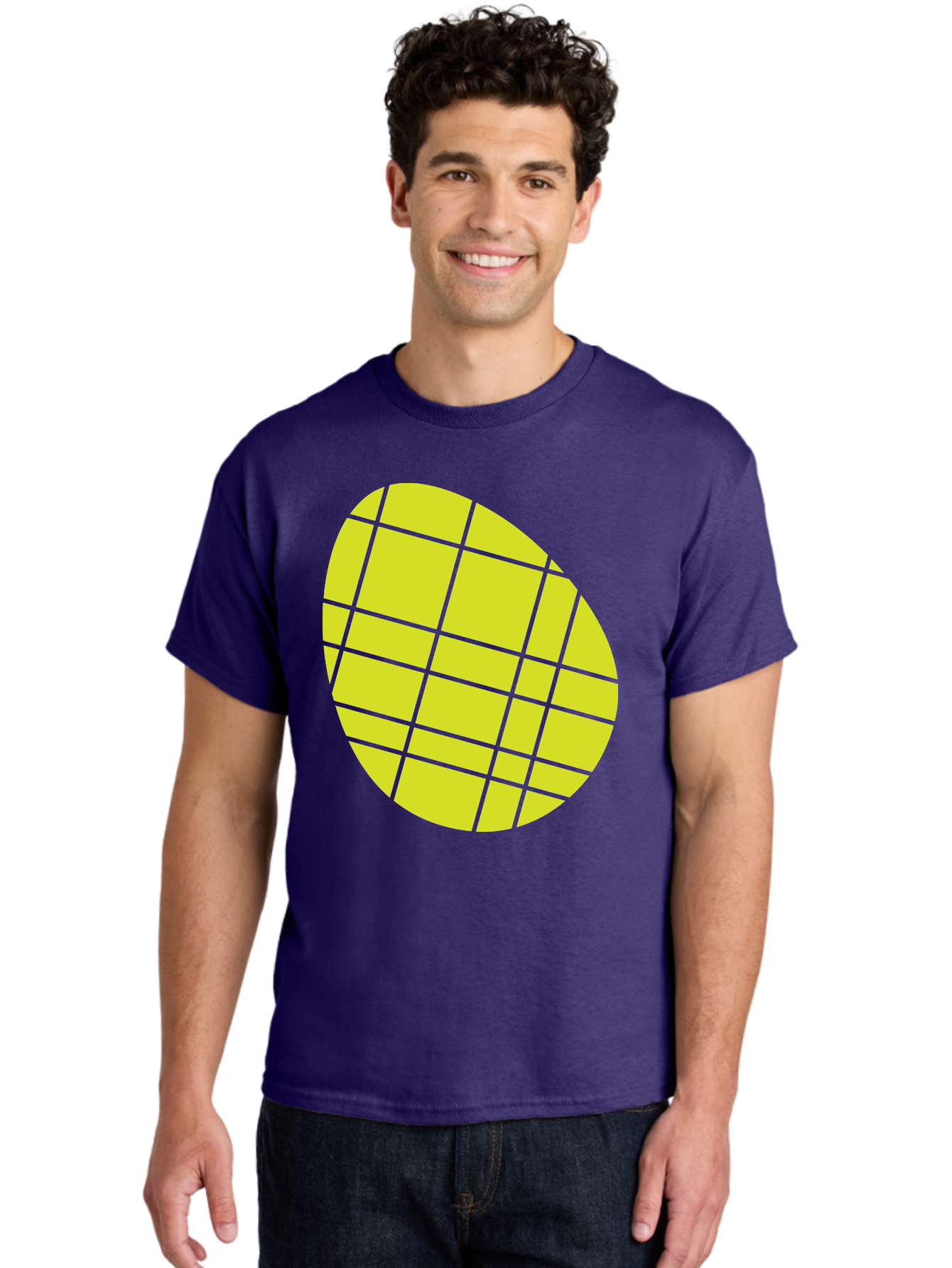 Yellow-Grid Men'S Graphic Tee, 100% Cotton, Comfortable Casual Summer Wear, Machine Washable, Yellow Circle, Grid Pattern, Geometric Shape, Modern Design, Abstract Art, Simple Graphics, Grid Lines, Vibrant Colors Aad326
