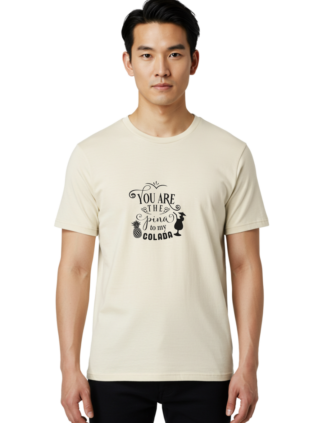 You-Are-The-Pina-To-My-Colada Men'S Graphic Tee, 100% Cotton, Comfortable Casual Summer Wear, Machine Washable, Funny Quote, Pina Colada, Couple Goals, Romantic Phrase, Tropical Vibes, Cocktail Love, Partner In Crime, Valentines Day Gift Aad336