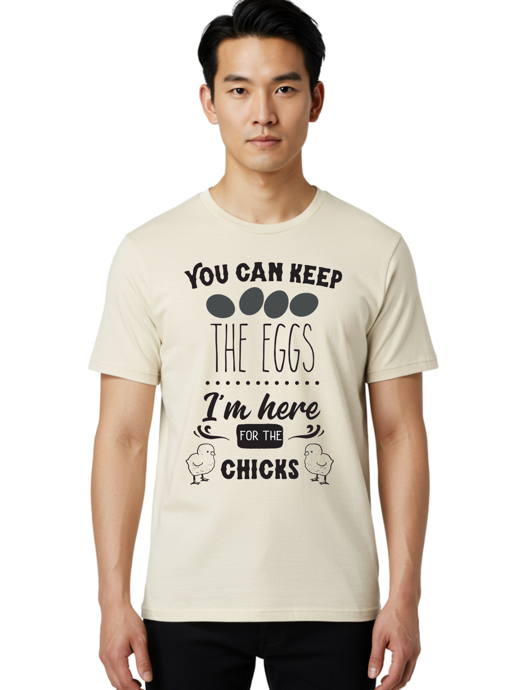 You-Can-Keep-The-Eggs-I-M-Here-For-The-Chicks Men'S Graphic Tee, 100% Cotton, Comfortable Casual Summer Wear, Machine Washable, Funny Quote, Humorous Saying, Eggs And Chicks, Playful Phrase, Cute Chicks, Egg Joke, Chick Humor, Punny Graphic, Aad338