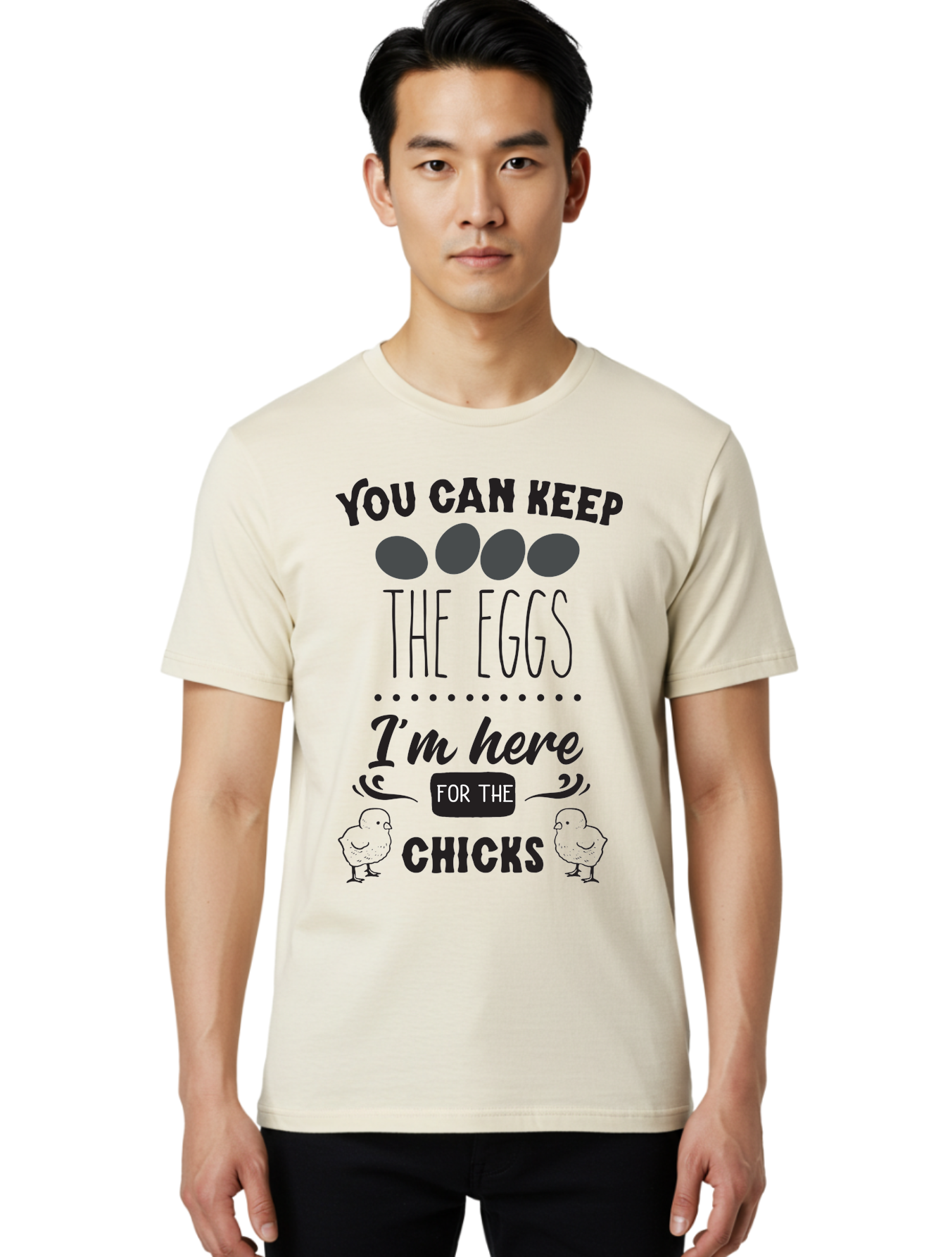 You-Can-Keep-The-Eggs-I-M-Here-For-The-Chicks Men'S Graphic Tee, 100% Cotton, Comfortable Casual Summer Wear, Machine Washable, Funny Quote, Humorous Saying, Eggs And Chicks, Playful Phrase, Cute Chicks, Egg Joke, Chick Humor, Punny Graphic, Aad338