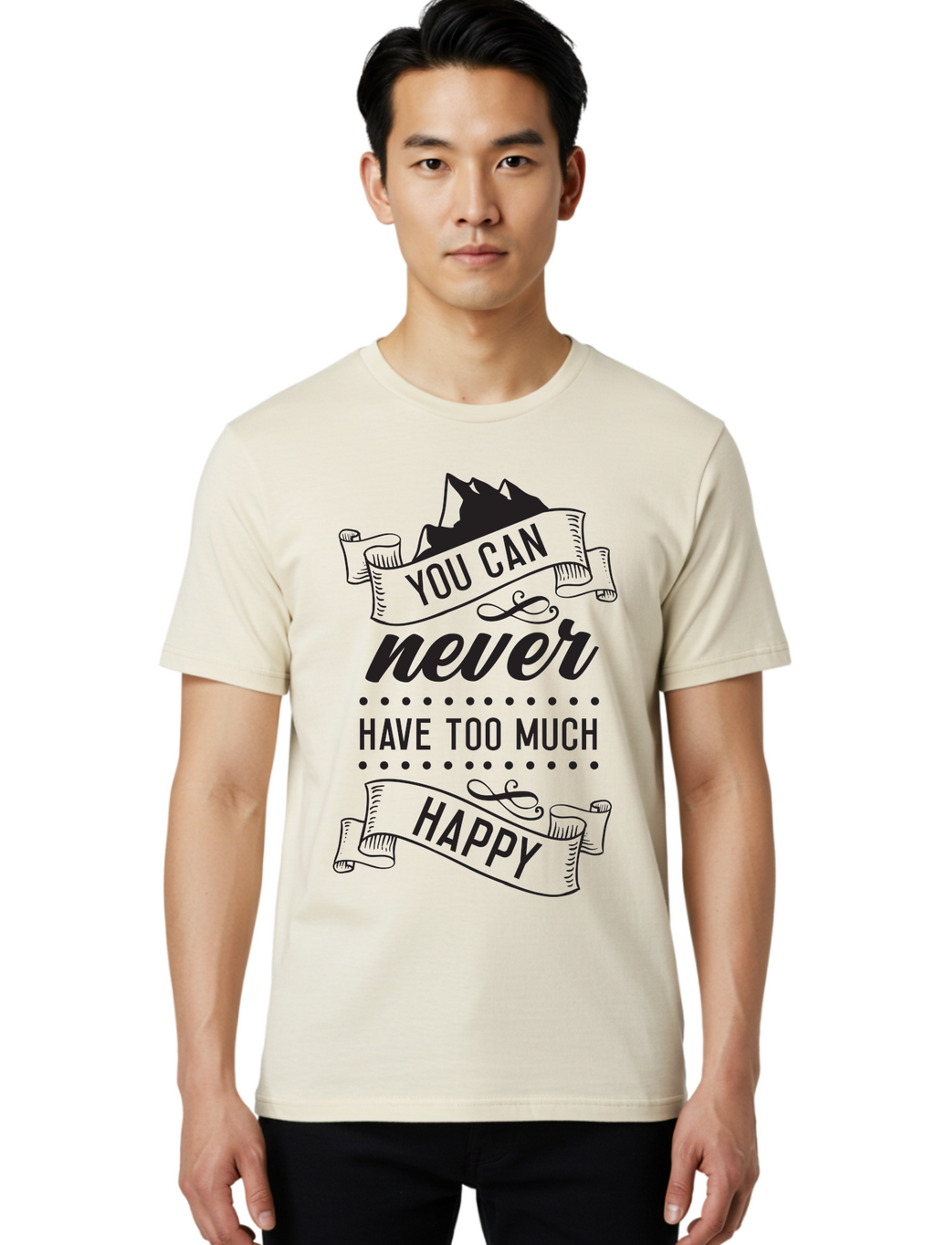 You-Can-Never-Have-Too-Much-Happy Men'S Graphic Tee, 100% Cotton, Comfortable Casual Summer Wear, Machine Washable, Motivational Quote, Happiness, Positivity, Inspirational Message, You Can Never Have Too Much Happy, Uplifting Words, Aad339