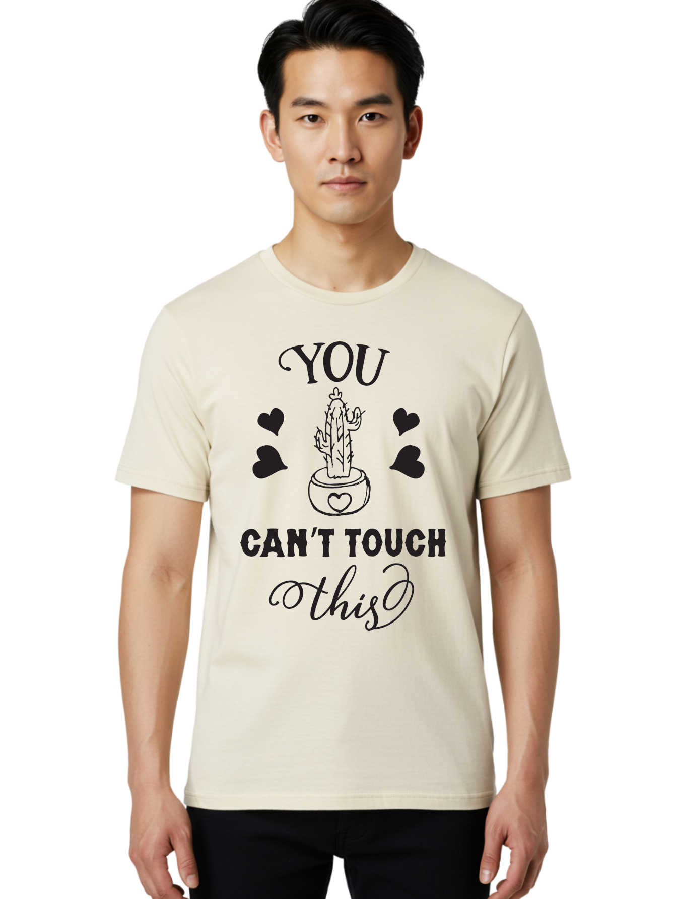 You-Can-T-Touch-This Men'S Graphic Tee, 100% Cotton, Comfortable Casual Summer Wear, Machine Washable, Cactus Pun, Funny Cactus, Prickly Humor, Playful Design, Humorous Quote, Witty Saying, Cactus Love, Heartwarming Humor Aad340
