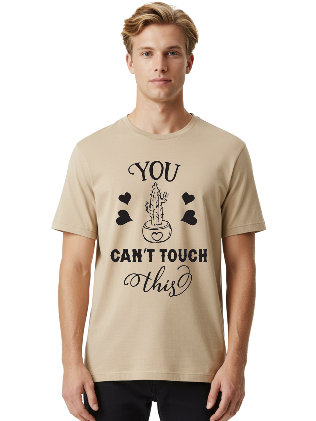 You-Can-T-Touch-This Men'S Graphic Tee, 100% Cotton, Comfortable Casual Summer Wear, Machine Washable, Cactus Pun, Funny Cactus, Prickly Humor, Playful Design, Humorous Quote, Witty Saying, Cactus Love, Heartwarming Humor Aad340