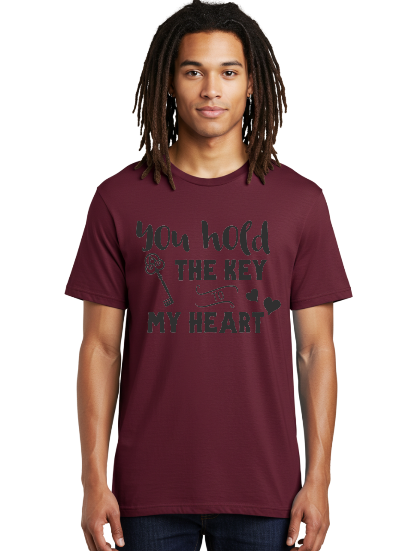 You-Hold-The-Key-To-My-Heart Men'S Graphic Tee, 100% Cotton, Comfortable Casual Summer Wear, Machine Washable, Romantic Quote, Love Message, Valentines Day Gift, Heartwarming Phrase, Couple Goals, Love Key, Heart Symbol, Decorative Hearts Aad342
