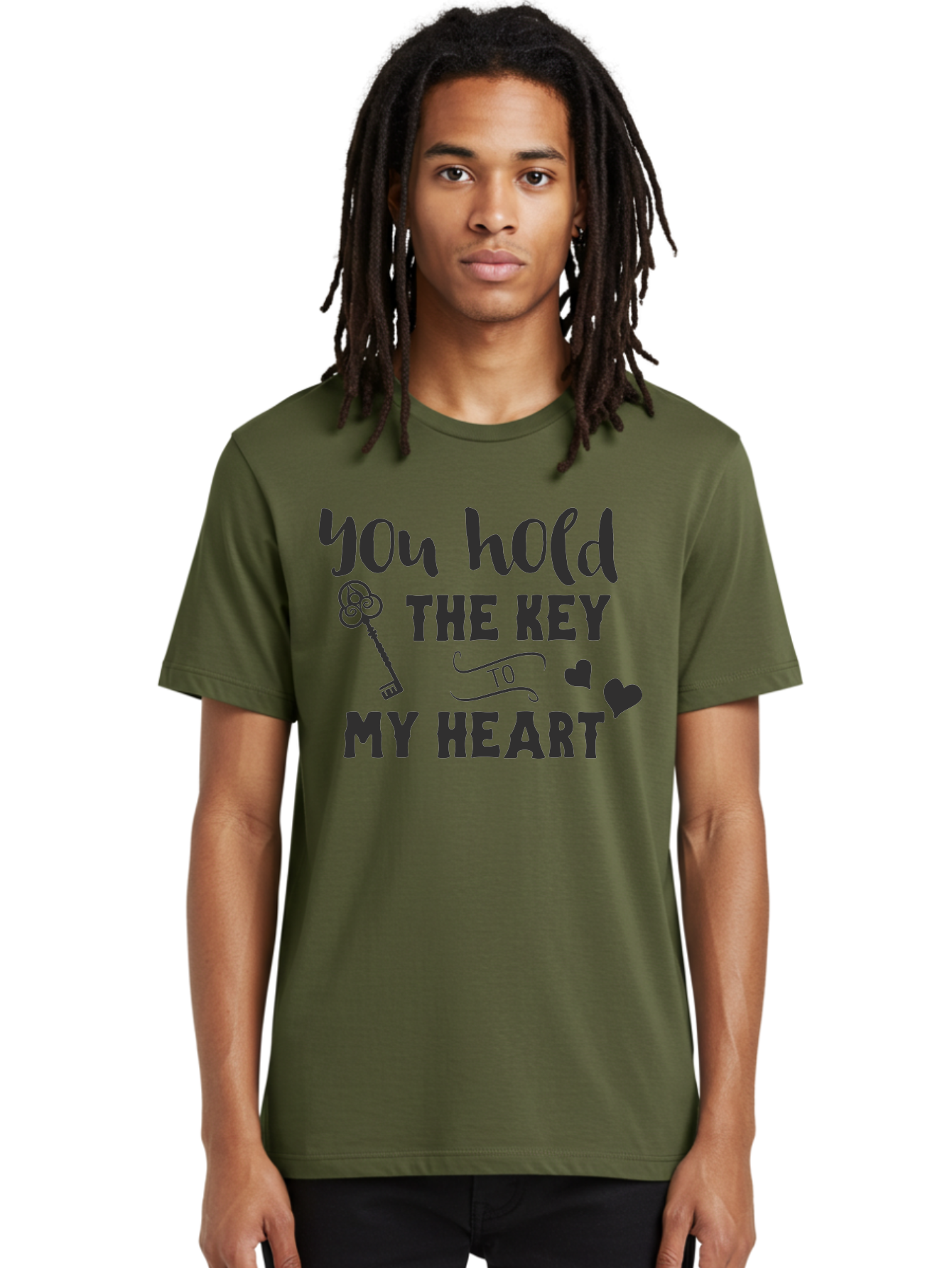 You-Hold-The-Key-To-My-Heart Men'S Graphic Tee, 100% Cotton, Comfortable Casual Summer Wear, Machine Washable, Romantic Quote, Love Message, Valentines Day Gift, Heartwarming Phrase, Couple Goals, Love Key, Heart Symbol, Decorative Hearts Aad342
