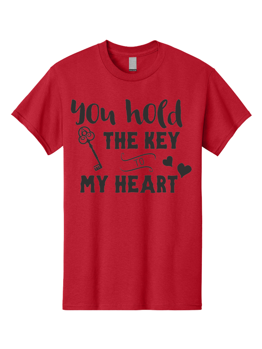You-Hold-The-Key-To-My-Heart Men'S Graphic Tee, 100% Cotton, Comfortable Casual Summer Wear, Machine Washable, Romantic Quote, Love Message, Valentines Day Gift, Heartwarming Phrase, Couple Goals, Love Key, Heart Symbol, Decorative Hearts Aad342