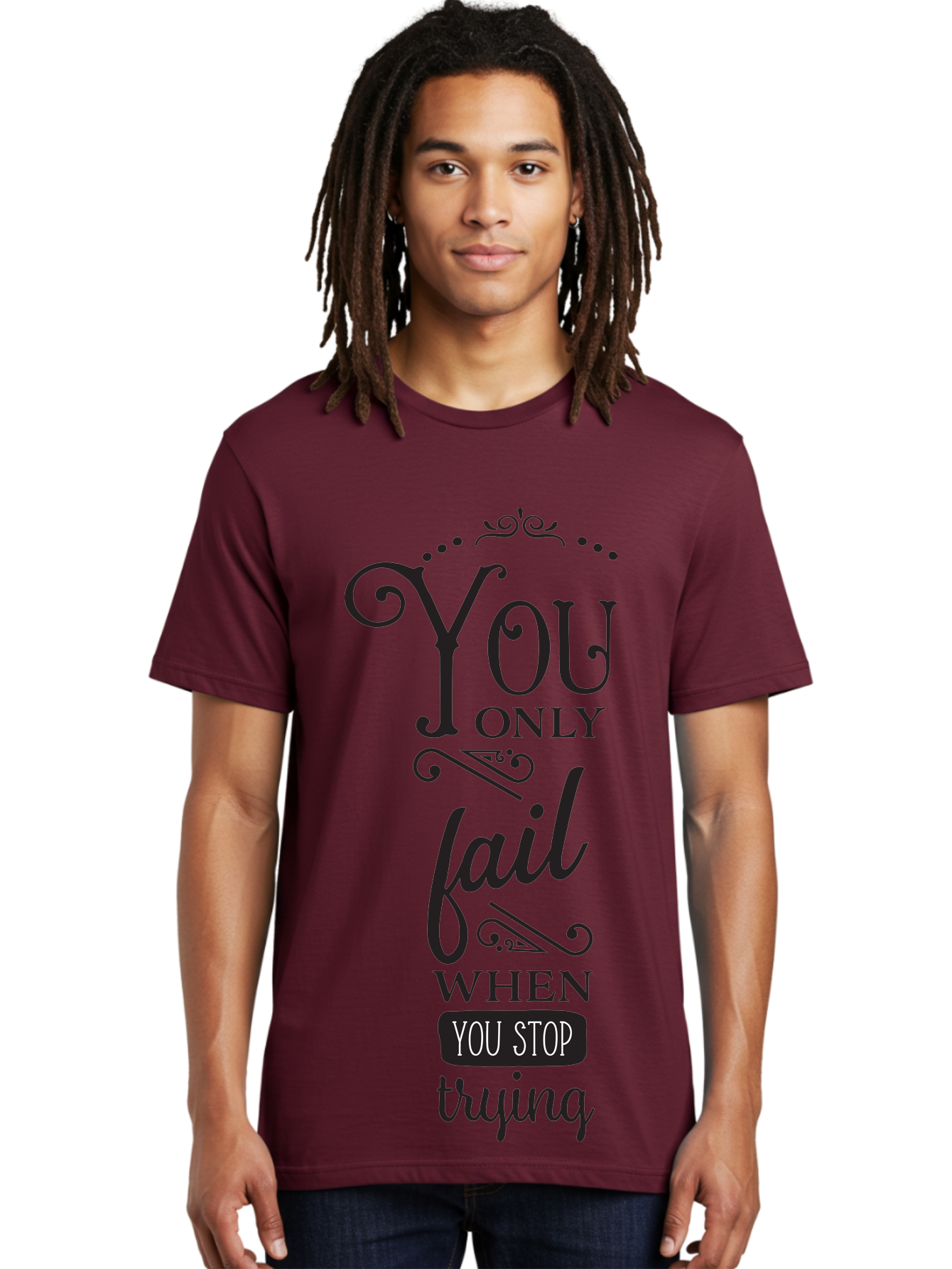 You-Only-Fail Men'S Graphic Tee, 100% Cotton, Comfortable Casual Summer Wear, Machine Washable, Motivational Quotes, Inspirational Sayings, Perseverance, Determination, Success Mindset, Never Give Up, Positive Affirmations, Self-Motivation, Aad345