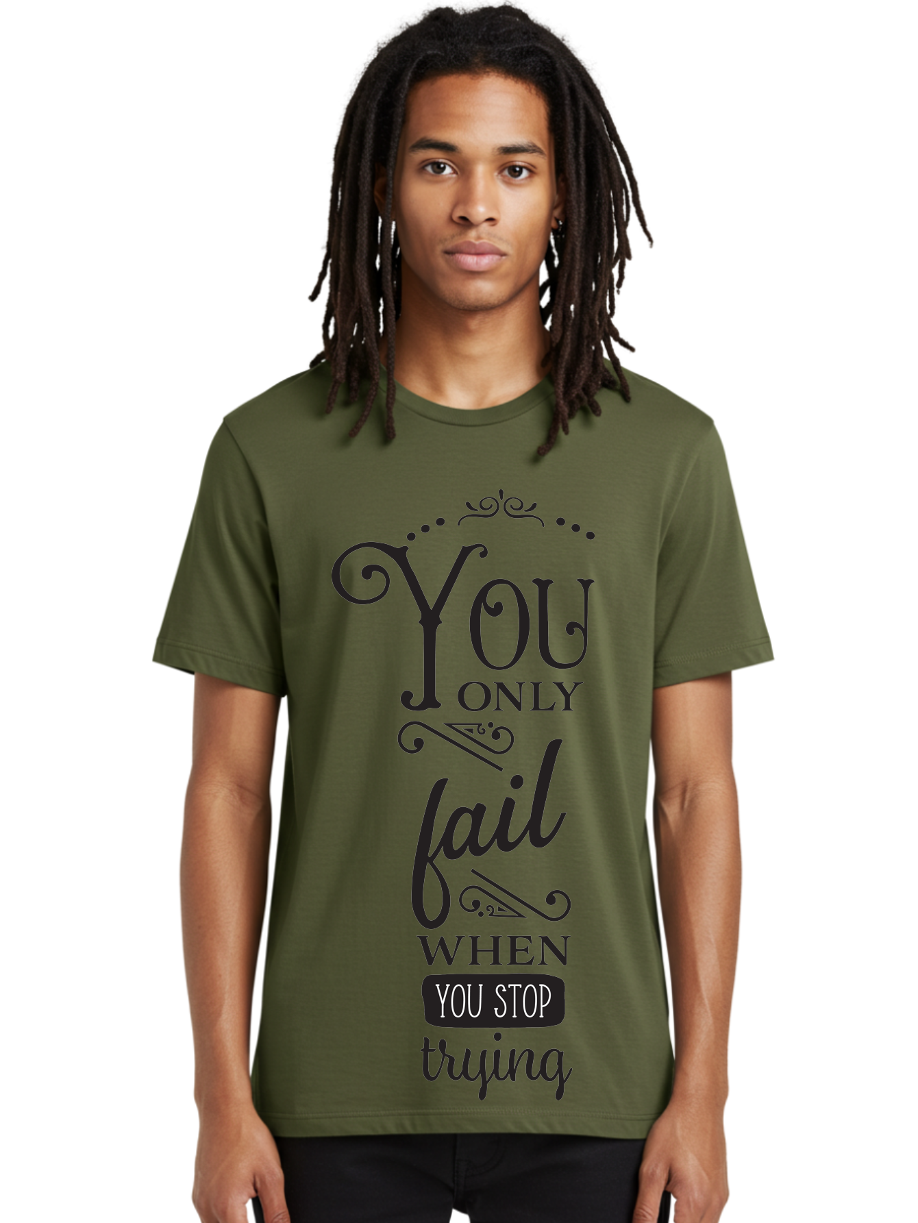 You-Only-Fail Men'S Graphic Tee, 100% Cotton, Comfortable Casual Summer Wear, Machine Washable, Motivational Quotes, Inspirational Sayings, Perseverance, Determination, Success Mindset, Never Give Up, Positive Affirmations, Self-Motivation, Aad345