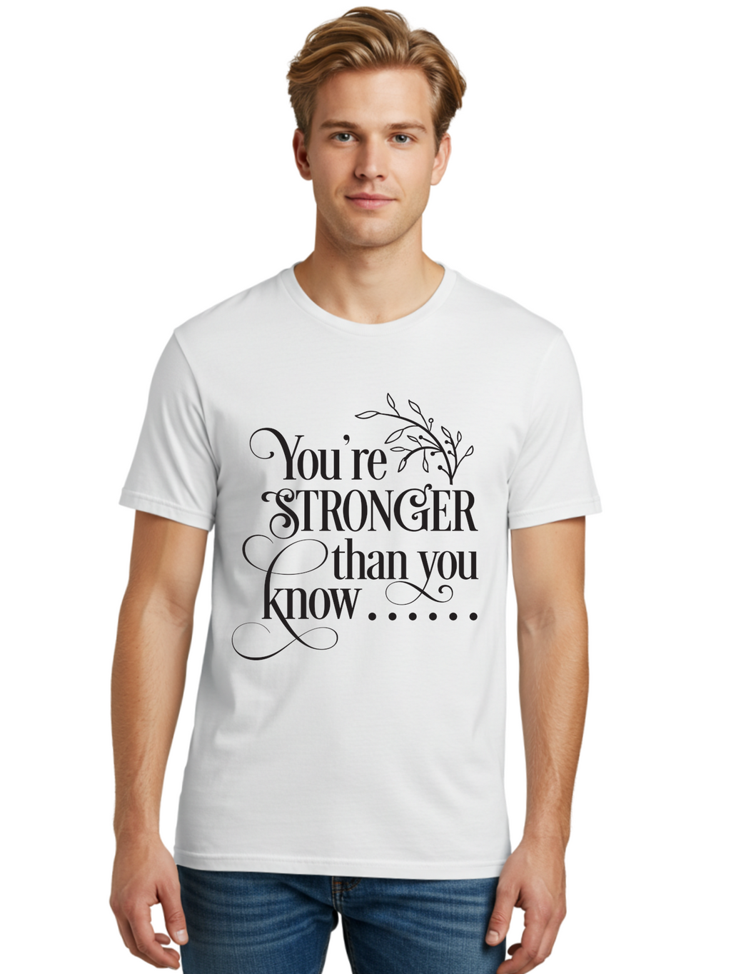You-Re-Stronger-Than-You-Know Men'S Graphic Tee, 100% Cotton, Comfortable Casual Summer Wear, Machine Washable, Motivational Quote, Inspirational Message, Strength, Positivity, Empowerment, Encouragement, Inner Strength, Self-Improvement Aad347