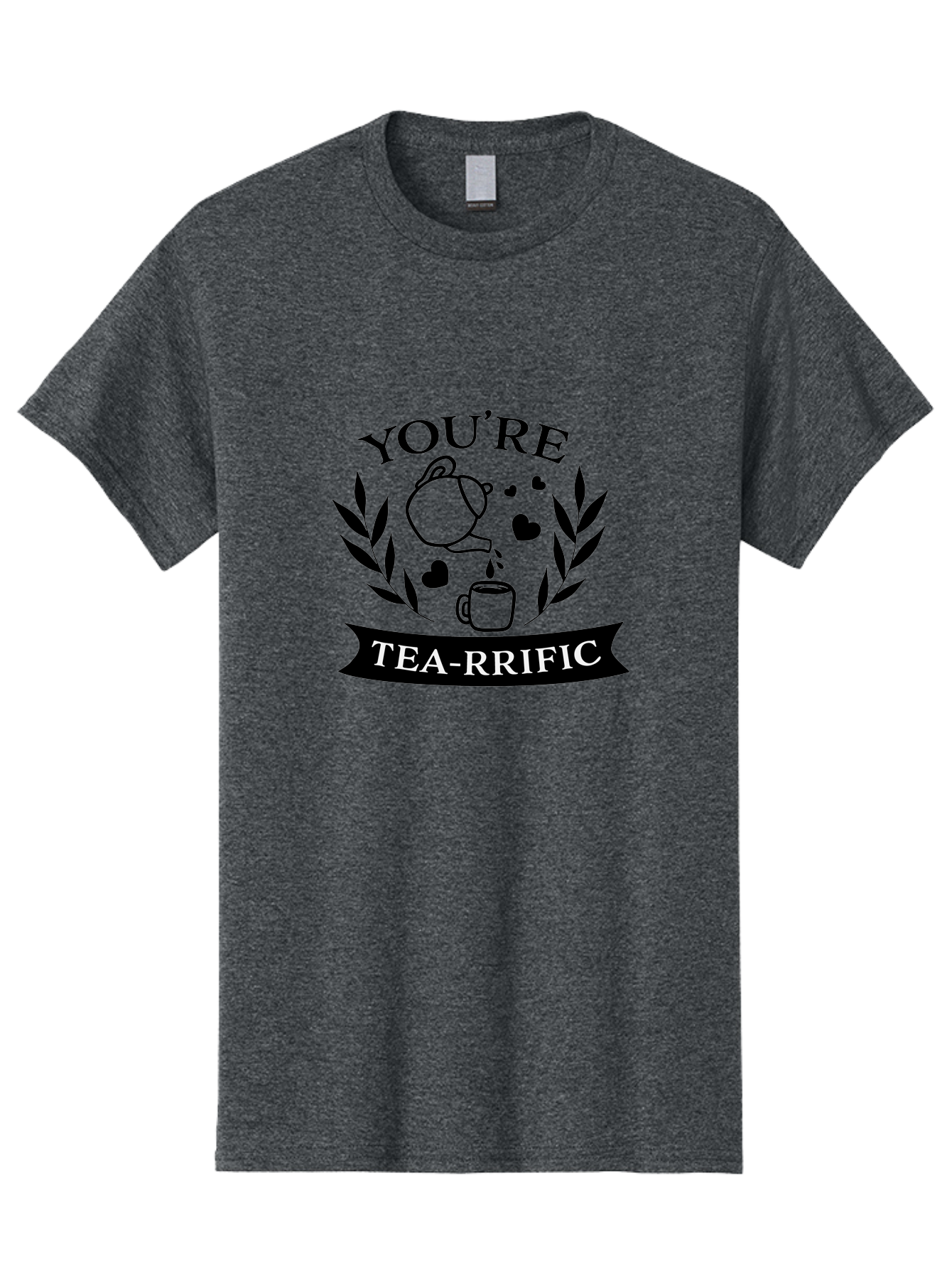 You-Re-Tea-Rrific Men'S Graphic Tee, 100% Cotton, Comfortable Casual Summer Wear, Machine Washable, Tea-Rific, Tea Lover, Punny Design, Heartwarming Message, Tea Time, Teapot, Hearts, Laurel Wreath Aad348