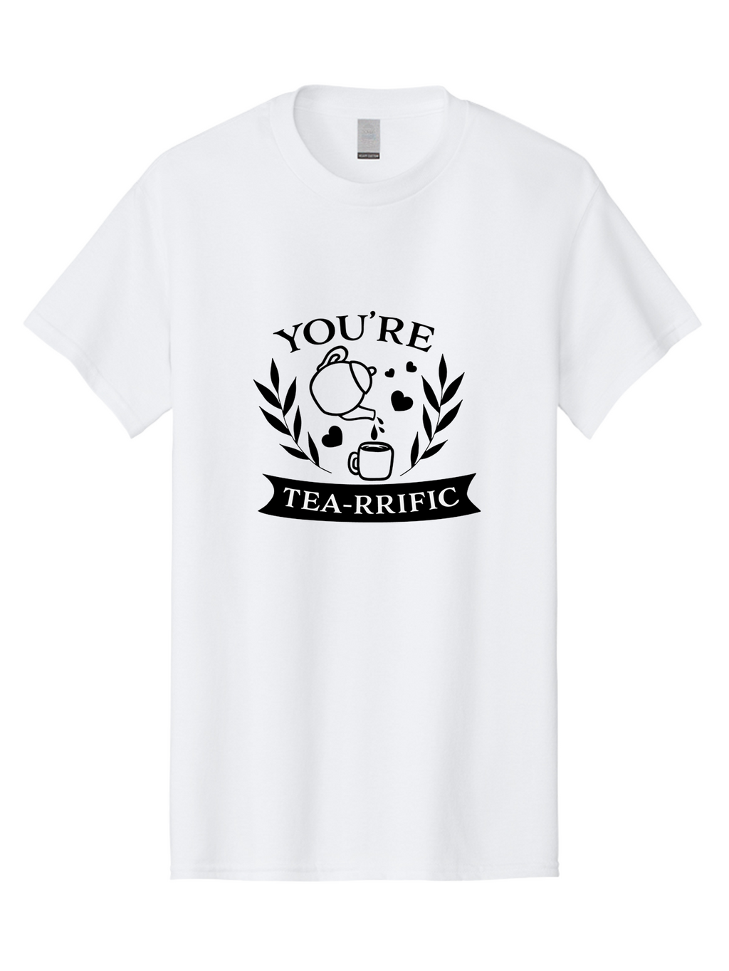 You-Re-Tea-Rrific Men'S Graphic Tee, 100% Cotton, Comfortable Casual Summer Wear, Machine Washable, Tea-Rific, Tea Lover, Punny Design, Heartwarming Message, Tea Time, Teapot, Hearts, Laurel Wreath Aad348