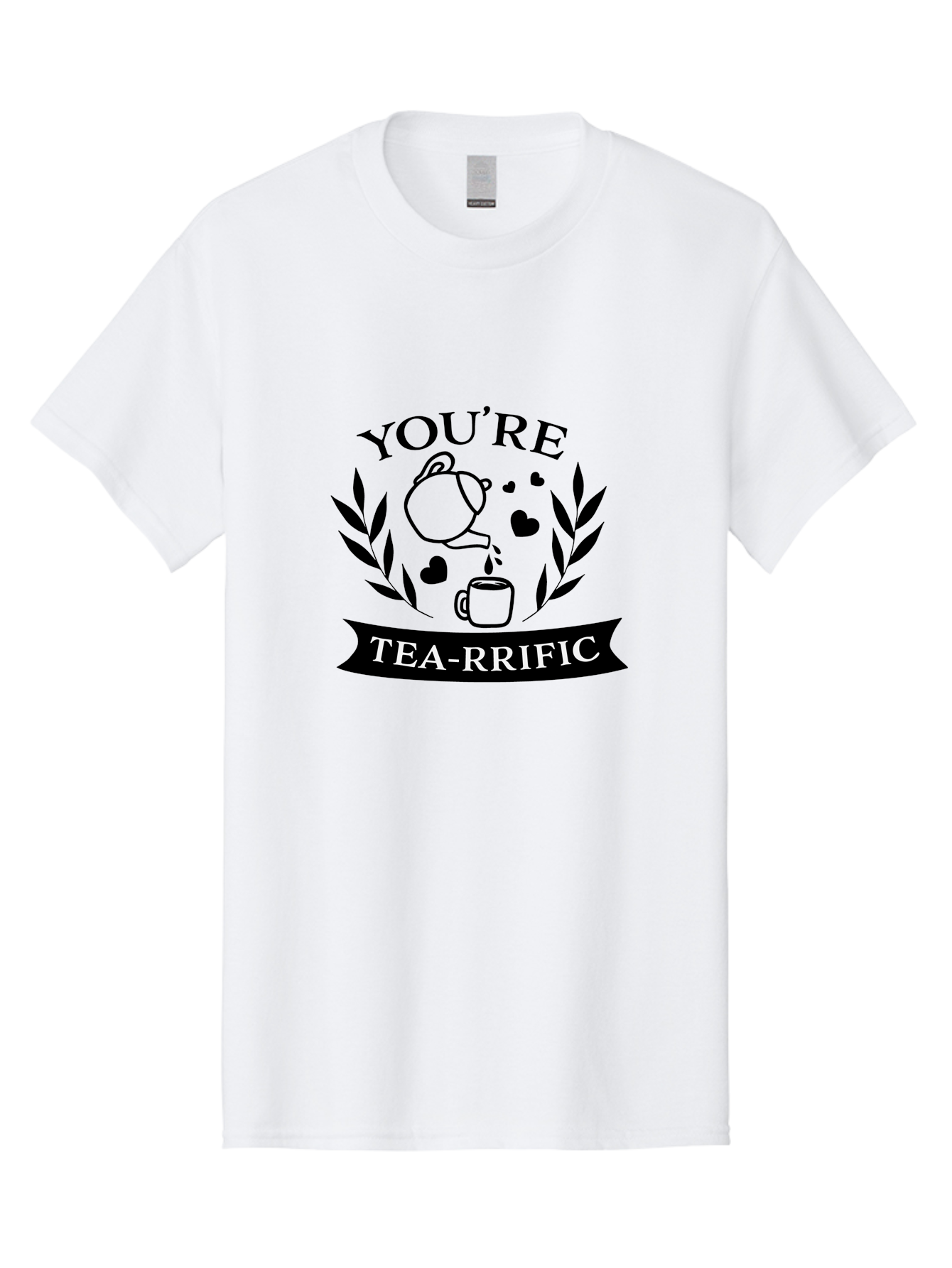 You-Re-Tea-Rrific Men'S Graphic Tee, 100% Cotton, Comfortable Casual Summer Wear, Machine Washable, Tea-Rific, Tea Lover, Punny Design, Heartwarming Message, Tea Time, Teapot, Hearts, Laurel Wreath Aad348