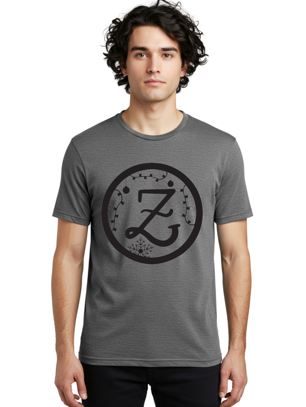 Z Men'S Graphic Tee, 100% Cotton, Comfortable Casual Summer Wear, Machine Washable, Christmas Lights, Holiday Decorations, Festive Atmosphere, Snowflake, Winter Wonderland, Seasonal Greetings, Letter Z, Decorative Typography Aad353