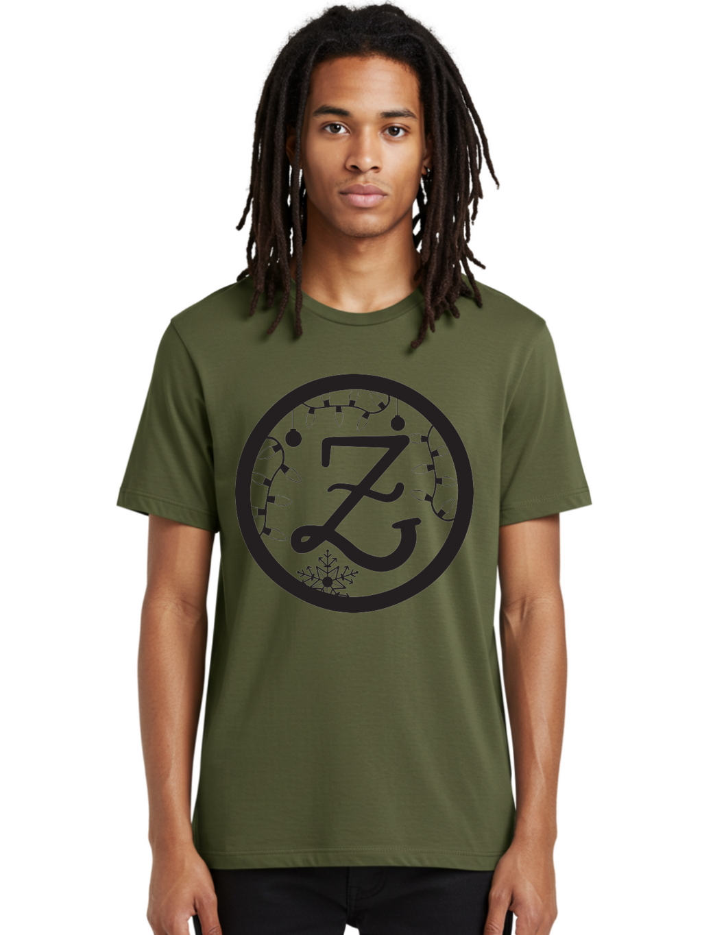Z Men'S Graphic Tee, 100% Cotton, Comfortable Casual Summer Wear, Machine Washable, Christmas Lights, Holiday Decorations, Festive Atmosphere, Snowflake, Winter Wonderland, Seasonal Greetings, Letter Z, Decorative Typography Aad353