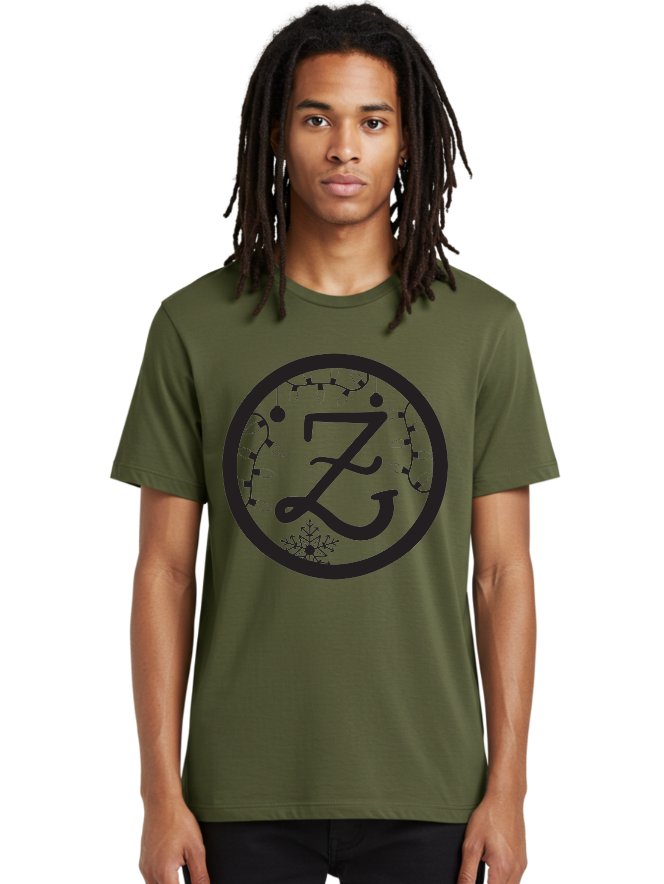 Z Men'S Graphic Tee, 100% Cotton, Comfortable Casual Summer Wear, Machine Washable, Christmas Lights, Holiday Decorations, Festive Atmosphere, Snowflake, Winter Wonderland, Seasonal Greetings, Letter Z, Decorative Typography Aad353