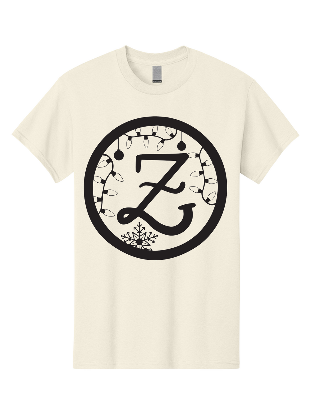 Z Men'S Graphic Tee, 100% Cotton, Comfortable Casual Summer Wear, Machine Washable, Christmas Lights, Holiday Decorations, Festive Atmosphere, Snowflake, Winter Wonderland, Seasonal Greetings, Letter Z, Decorative Typography Aad353