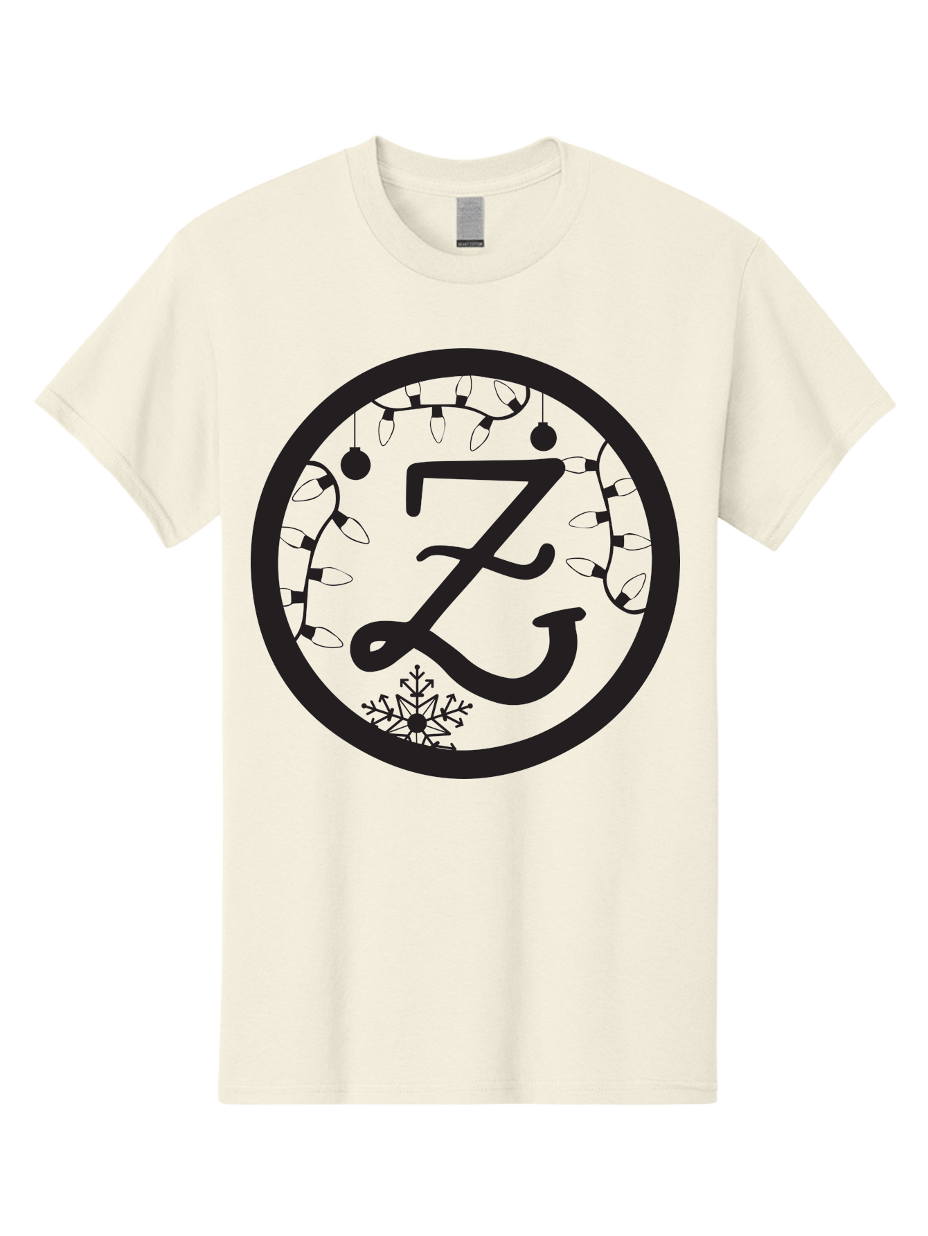 Z Men'S Graphic Tee, 100% Cotton, Comfortable Casual Summer Wear, Machine Washable, Christmas Lights, Holiday Decorations, Festive Atmosphere, Snowflake, Winter Wonderland, Seasonal Greetings, Letter Z, Decorative Typography Aad353