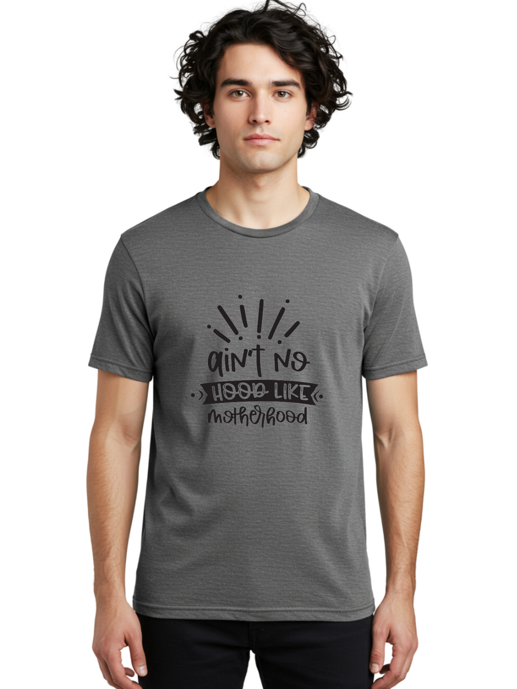 Ain-T-No-Hood-Like-Motherhood Men'S Graphic Tee, 100% Cotton, Comfortable Casual Summer Wear, Machine Washable, Funny Motherhood Quote, Playful Typography, Unique Fonts, Motherhood Humor, Parenting Jokes, Funny Mother Quotes, Mom Life, Aad355
