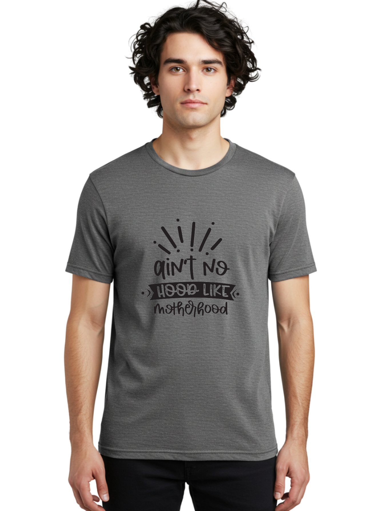 Ain-T-No-Hood-Like-Motherhood Men'S Graphic Tee, 100% Cotton, Comfortable Casual Summer Wear, Machine Washable, Funny Motherhood Quote, Playful Typography, Unique Fonts, Motherhood Humor, Parenting Jokes, Funny Mother Quotes, Mom Life, Aad355