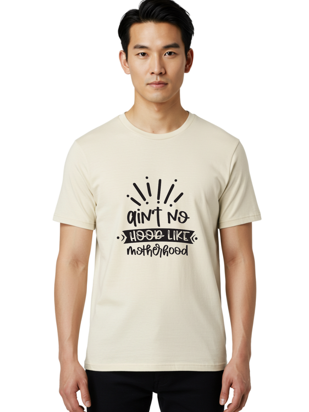 Ain-T-No-Hood-Like-Motherhood Men'S Graphic Tee, 100% Cotton, Comfortable Casual Summer Wear, Machine Washable, Funny Motherhood Quote, Playful Typography, Unique Fonts, Motherhood Humor, Parenting Jokes, Funny Mother Quotes, Mom Life, Aad355