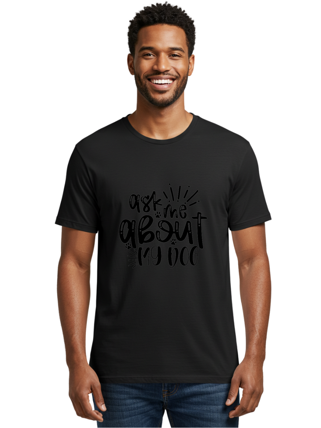 Ask-Me-About-My-Dog Men'S Graphic Tee, 100% Cotton, Comfortable Casual Summer Wear, Machine Washable, Dog Lover Quote, Pet Owner, Dog Mom, Dog Dad, Pet Parent, Dog Enthusiast, Paw Print, Funny Dog Saying, Dog Quote Aad357