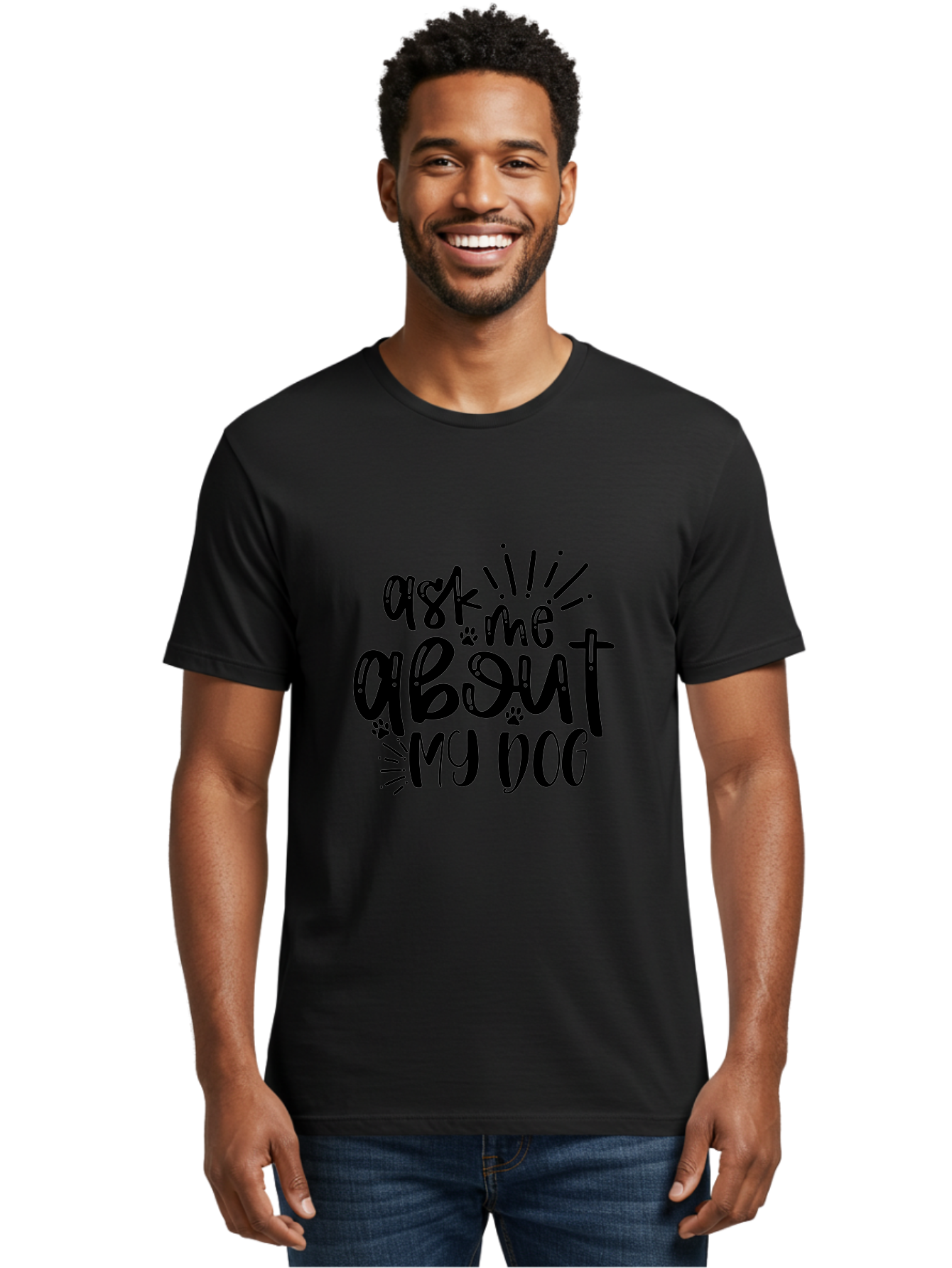 Ask-Me-About-My-Dog Men'S Graphic Tee, 100% Cotton, Comfortable Casual Summer Wear, Machine Washable, Dog Lover Quote, Pet Owner, Dog Mom, Dog Dad, Pet Parent, Dog Enthusiast, Paw Print, Funny Dog Saying, Dog Quote Aad357