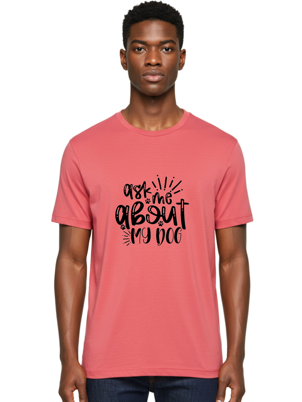 Ask-Me-About-My-Dog Men'S Graphic Tee, 100% Cotton, Comfortable Casual Summer Wear, Machine Washable, Dog Lover Quote, Pet Owner, Dog Mom, Dog Dad, Pet Parent, Dog Enthusiast, Paw Print, Funny Dog Saying, Dog Quote Aad357