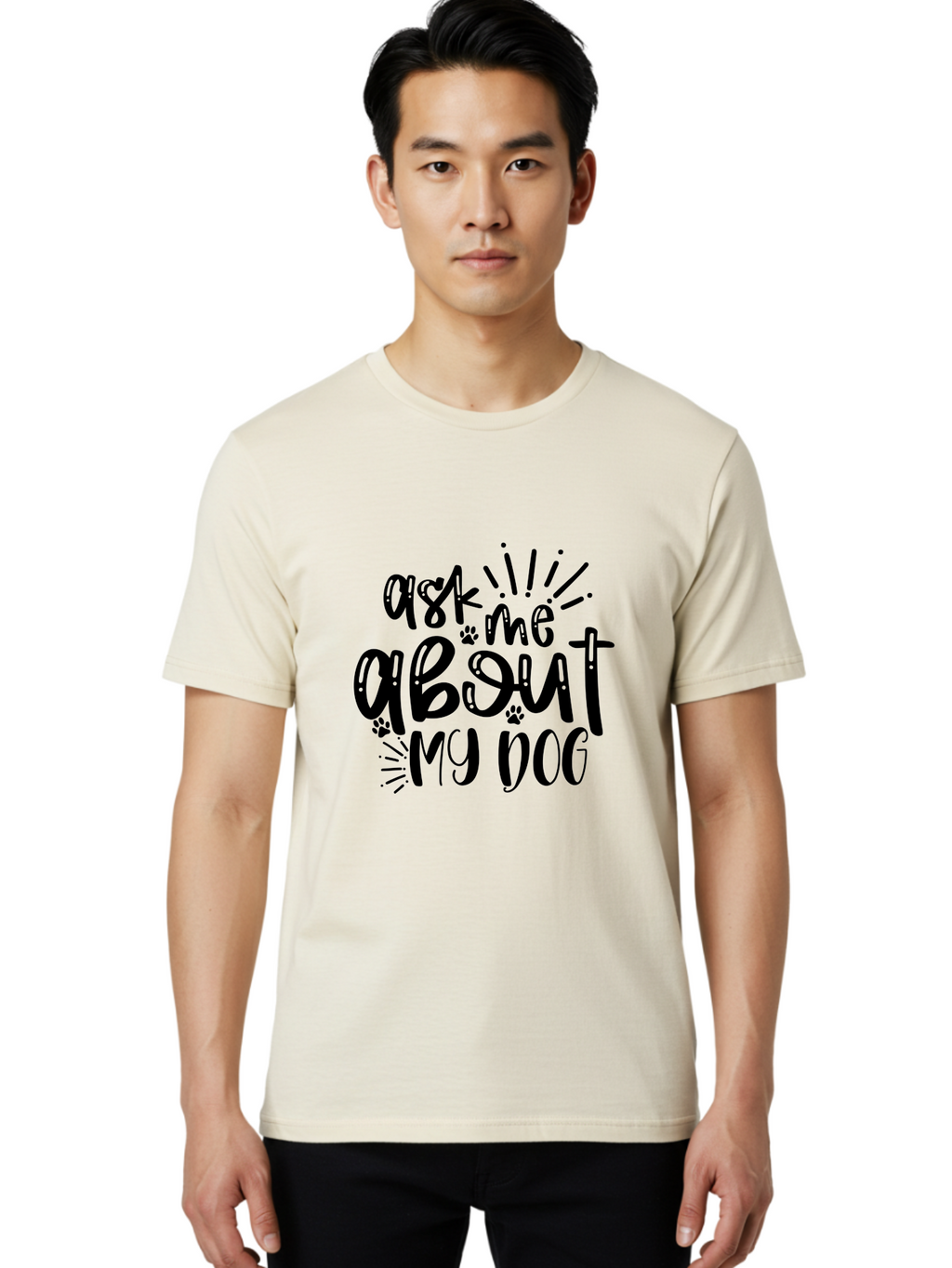 Ask-Me-About-My-Dog Men'S Graphic Tee, 100% Cotton, Comfortable Casual Summer Wear, Machine Washable, Dog Lover Quote, Pet Owner, Dog Mom, Dog Dad, Pet Parent, Dog Enthusiast, Paw Print, Funny Dog Saying, Dog Quote Aad357