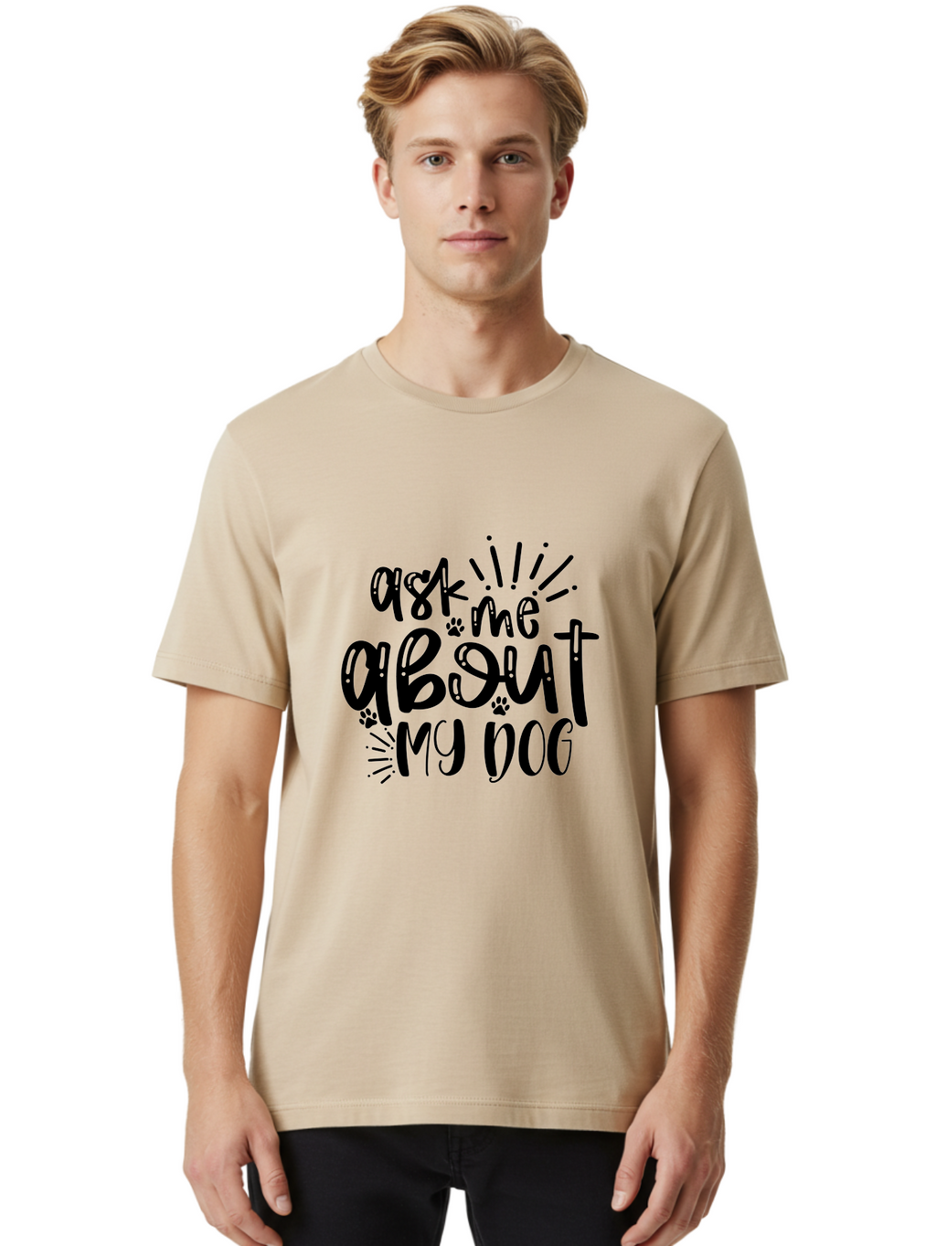 Ask-Me-About-My-Dog Men'S Graphic Tee, 100% Cotton, Comfortable Casual Summer Wear, Machine Washable, Dog Lover Quote, Pet Owner, Dog Mom, Dog Dad, Pet Parent, Dog Enthusiast, Paw Print, Funny Dog Saying, Dog Quote Aad357