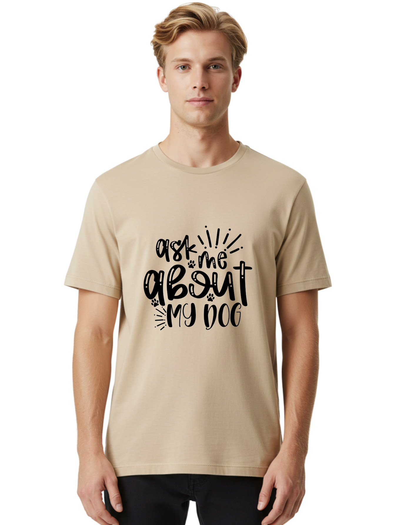 Ask-Me-About-My-Dog Men'S Graphic Tee, 100% Cotton, Comfortable Casual Summer Wear, Machine Washable, Dog Lover Quote, Pet Owner, Dog Mom, Dog Dad, Pet Parent, Dog Enthusiast, Paw Print, Funny Dog Saying, Dog Quote Aad357