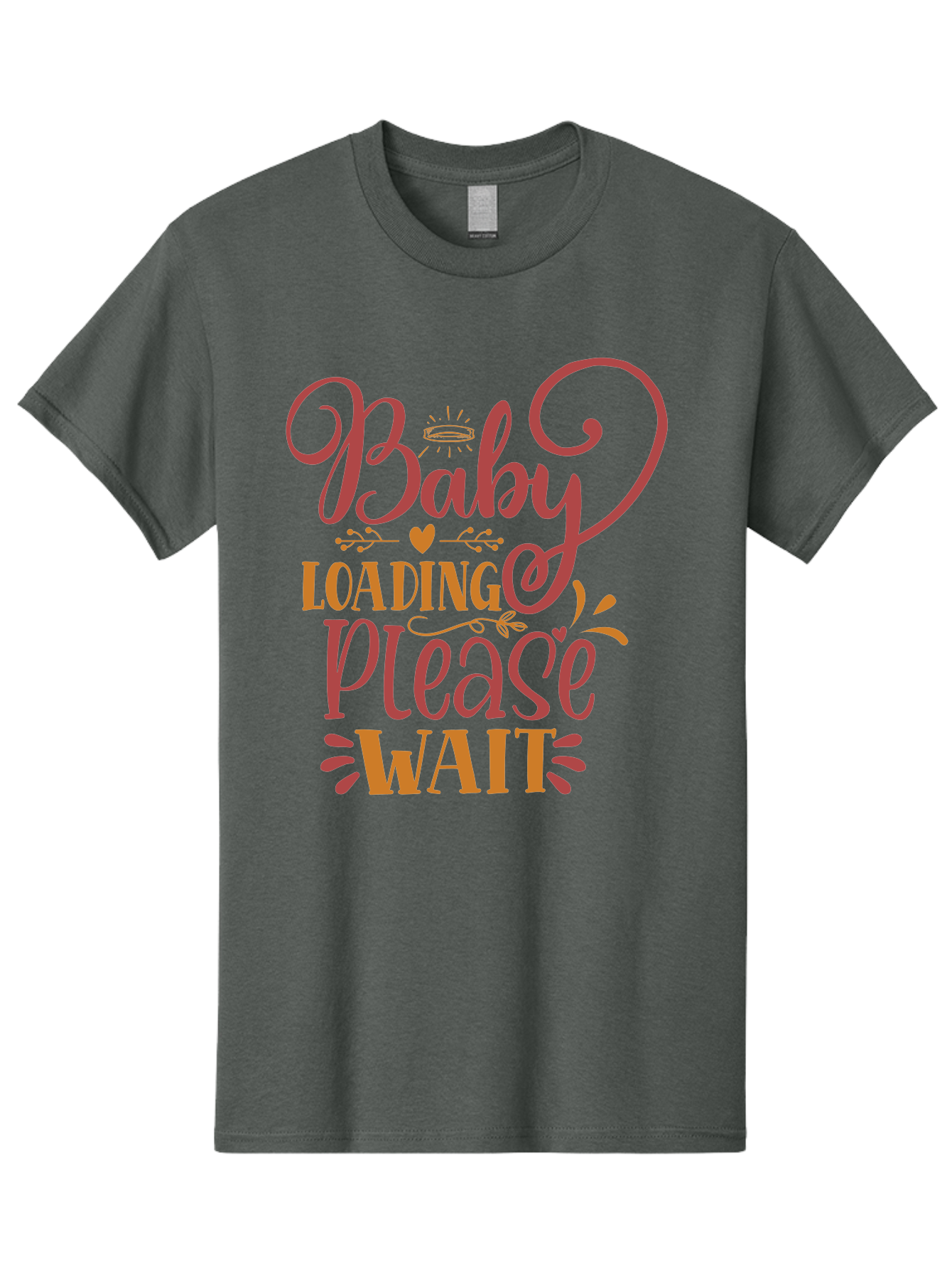 Baby-Loading-Please-Wait Men'S Graphic Tee, 100% Cotton, Comfortable Casual Summer Wear, Machine Washable, Baby Loading, Please Wait, Digital Art, Pregnancy Announcement, Pink Text, Whimsical Design, Orange Accents, Gender Reveal, Aad358