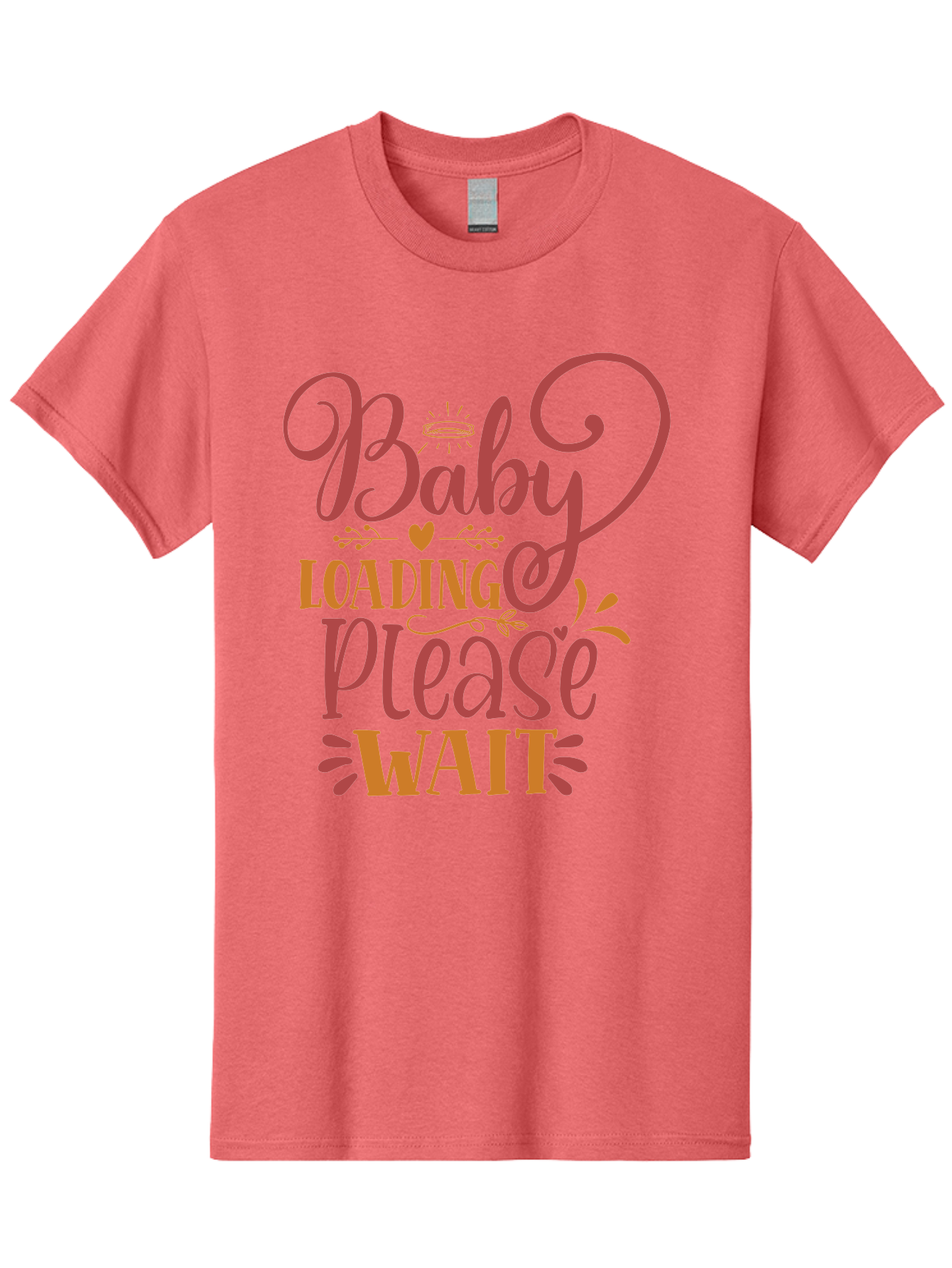 Baby-Loading-Please-Wait Men'S Graphic Tee, 100% Cotton, Comfortable Casual Summer Wear, Machine Washable, Baby Loading, Please Wait, Digital Art, Pregnancy Announcement, Pink Text, Whimsical Design, Orange Accents, Gender Reveal, Aad358