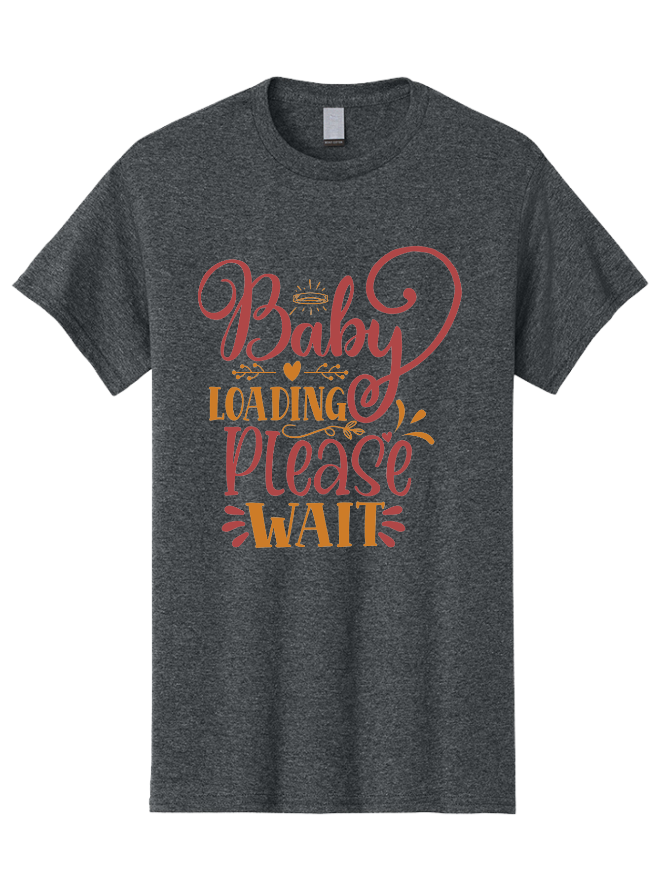 Baby-Loading-Please-Wait Men'S Graphic Tee, 100% Cotton, Comfortable Casual Summer Wear, Machine Washable, Baby Loading, Please Wait, Digital Art, Pregnancy Announcement, Pink Text, Whimsical Design, Orange Accents, Gender Reveal, Aad358