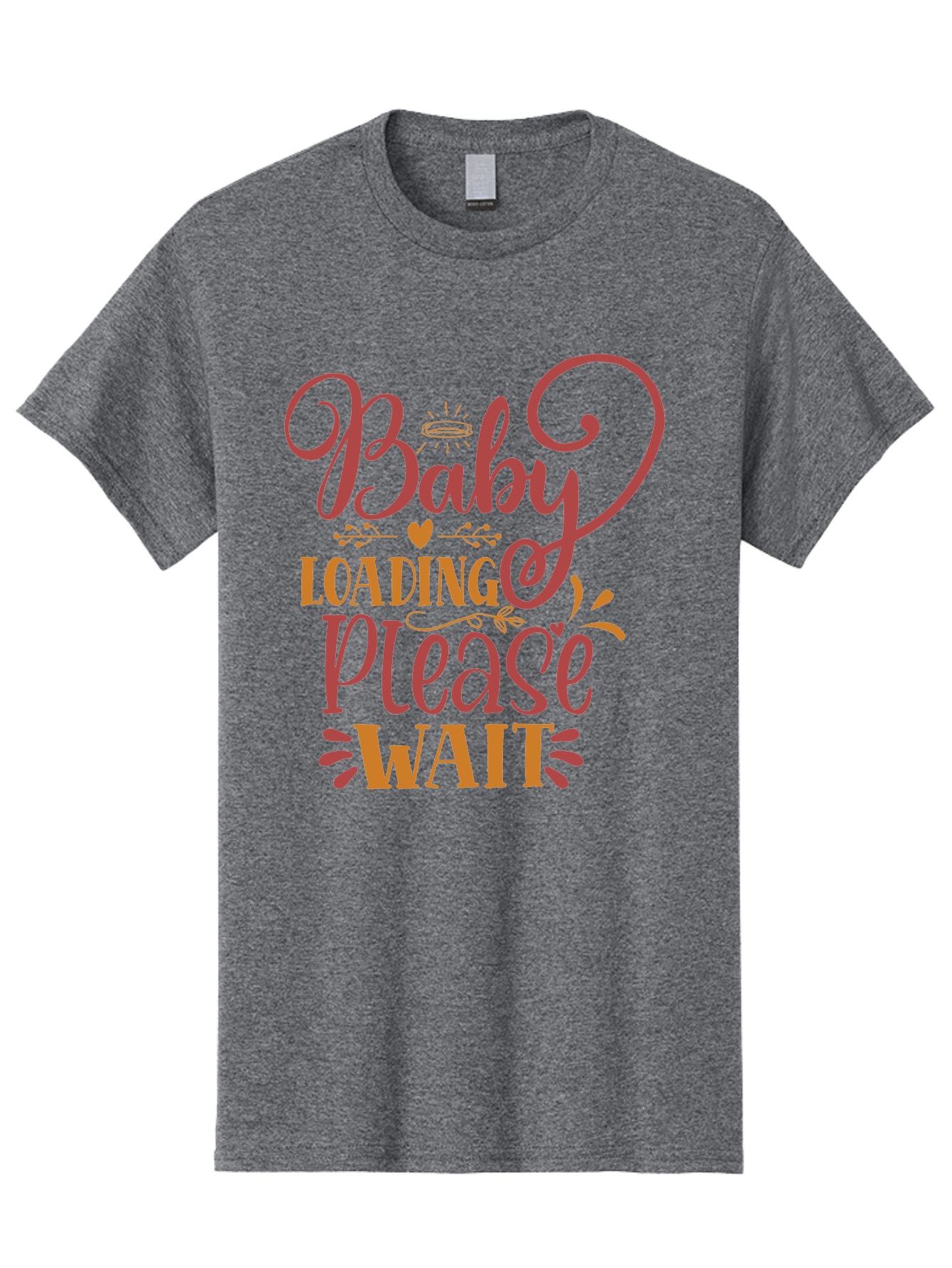 Baby-Loading-Please-Wait Men'S Graphic Tee, 100% Cotton, Comfortable Casual Summer Wear, Machine Washable, Baby Loading, Please Wait, Digital Art, Pregnancy Announcement, Pink Text, Whimsical Design, Orange Accents, Gender Reveal, Aad358