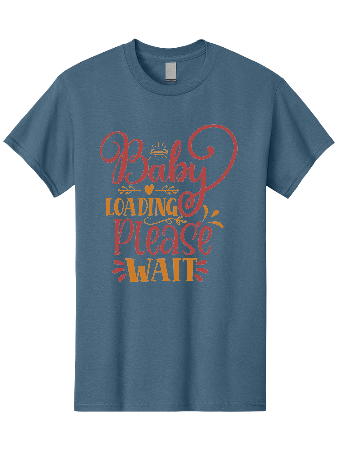 Baby-Loading-Please-Wait Men'S Graphic Tee, 100% Cotton, Comfortable Casual Summer Wear, Machine Washable, Baby Loading, Please Wait, Digital Art, Pregnancy Announcement, Pink Text, Whimsical Design, Orange Accents, Gender Reveal, Aad358