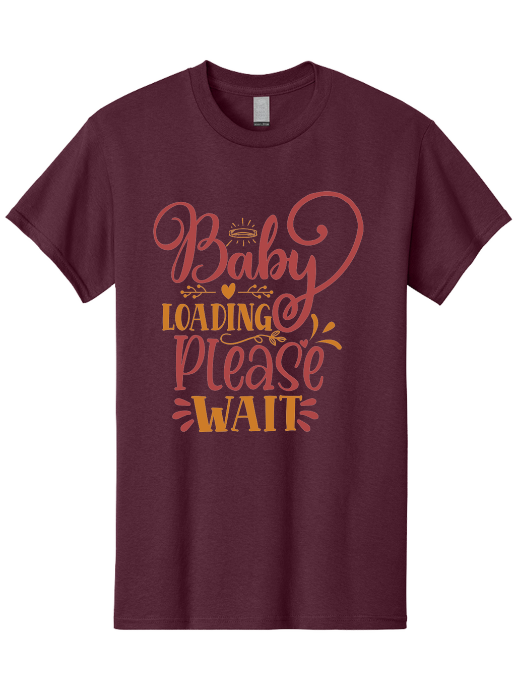 Baby-Loading-Please-Wait Men'S Graphic Tee, 100% Cotton, Comfortable Casual Summer Wear, Machine Washable, Baby Loading, Please Wait, Digital Art, Pregnancy Announcement, Pink Text, Whimsical Design, Orange Accents, Gender Reveal, Aad358
