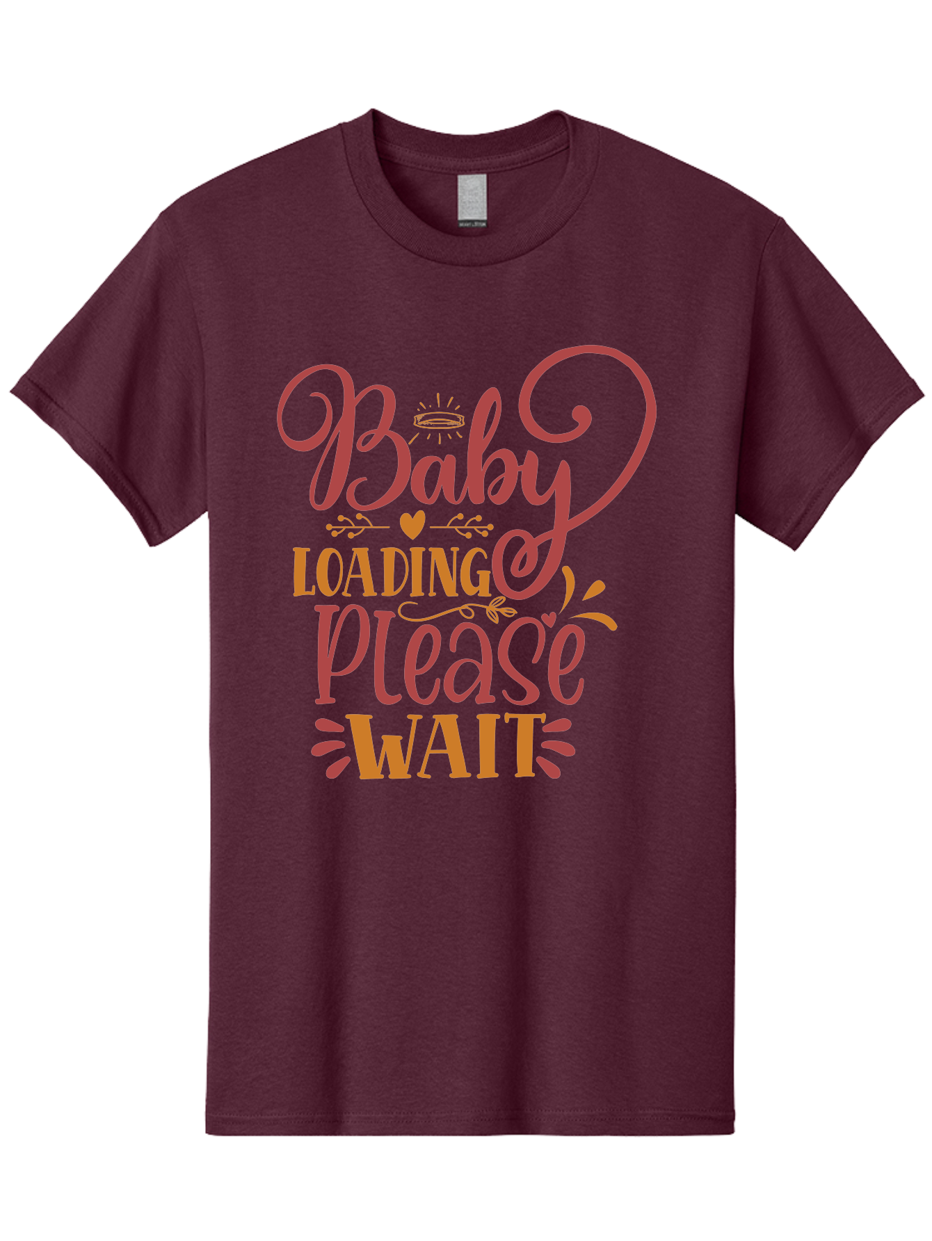 Baby-Loading-Please-Wait Men'S Graphic Tee, 100% Cotton, Comfortable Casual Summer Wear, Machine Washable, Baby Loading, Please Wait, Digital Art, Pregnancy Announcement, Pink Text, Whimsical Design, Orange Accents, Gender Reveal, Aad358