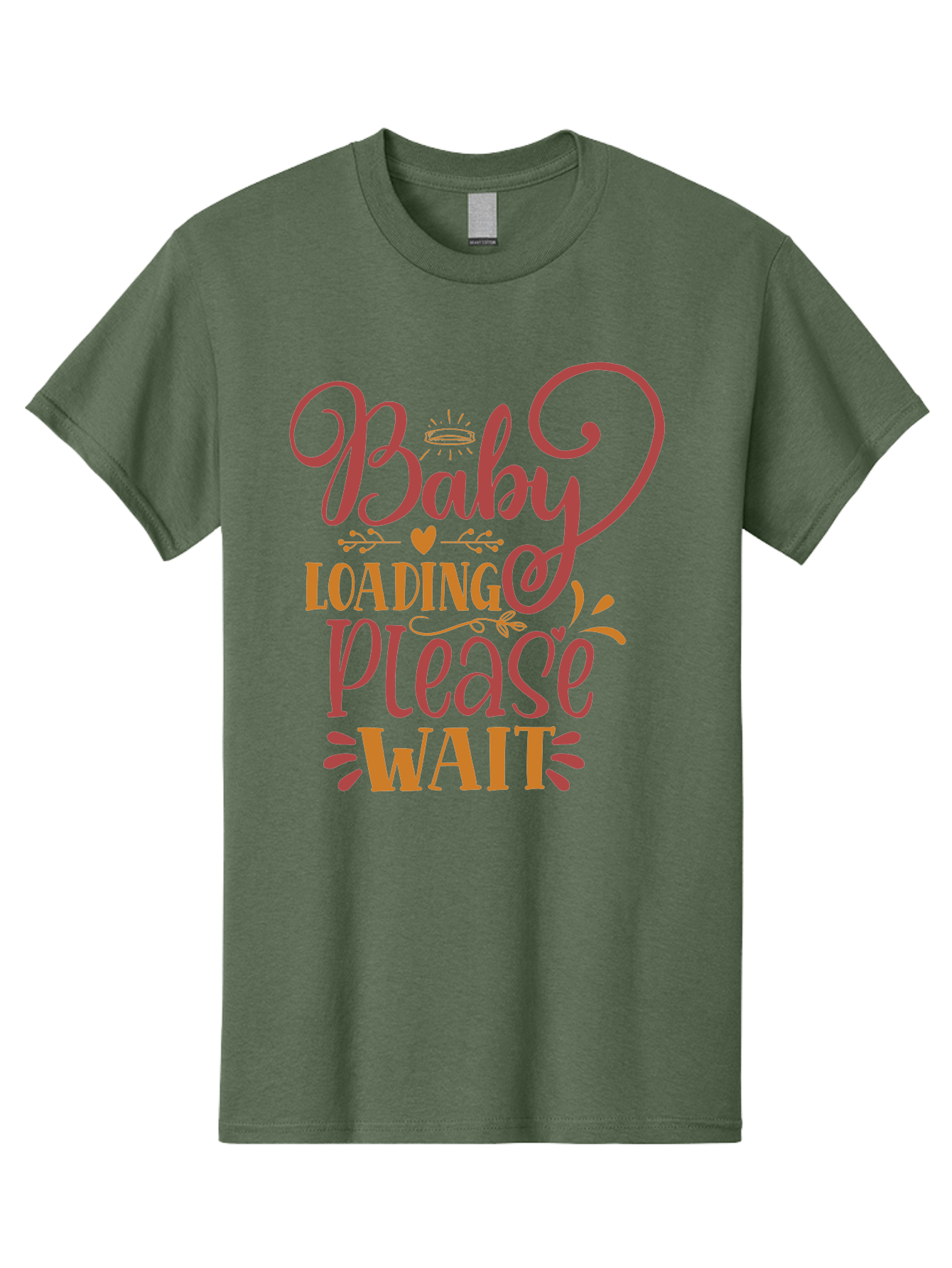 Baby-Loading-Please-Wait Men'S Graphic Tee, 100% Cotton, Comfortable Casual Summer Wear, Machine Washable, Baby Loading, Please Wait, Digital Art, Pregnancy Announcement, Pink Text, Whimsical Design, Orange Accents, Gender Reveal, Aad358