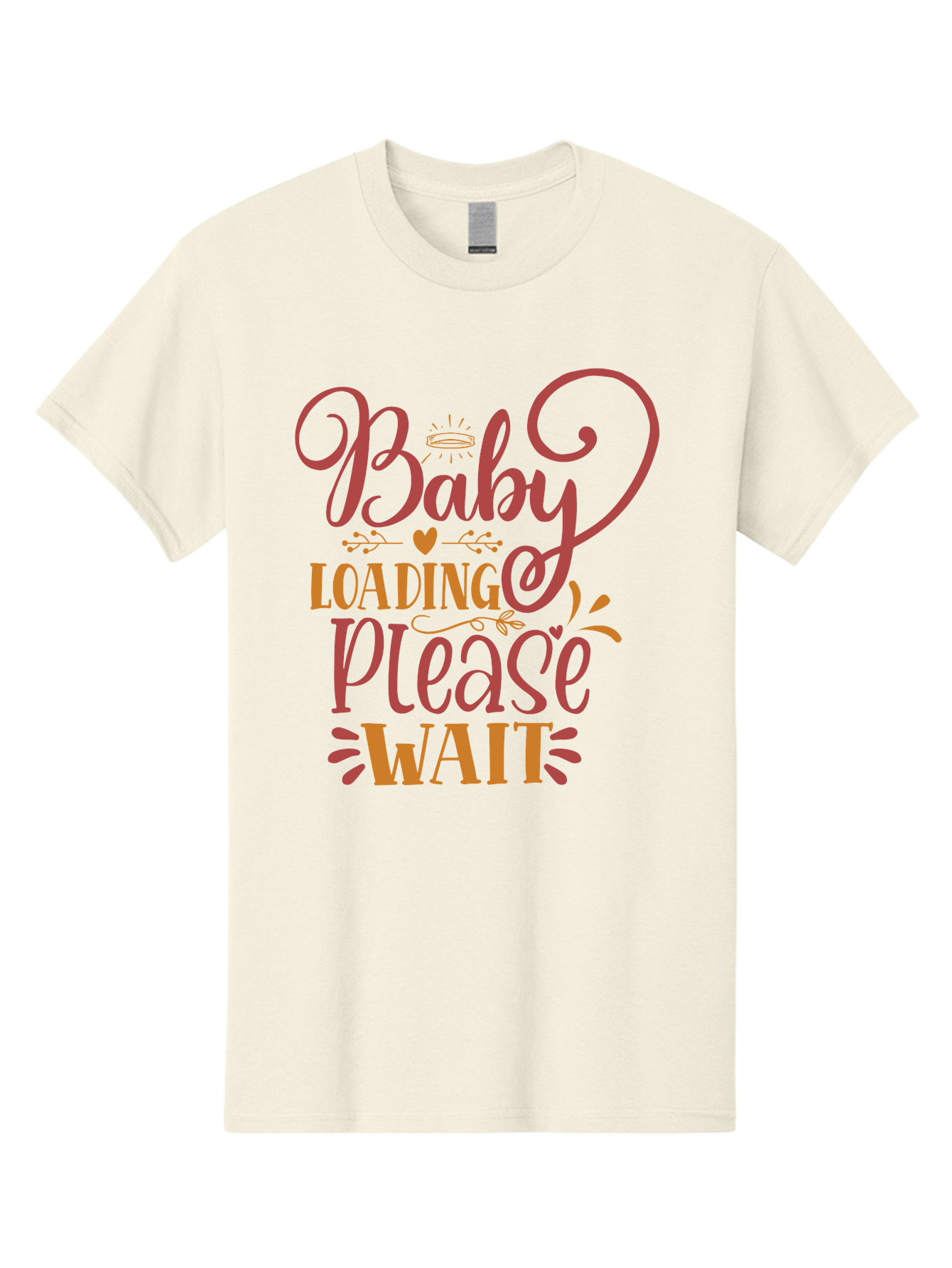 Baby-Loading-Please-Wait Men'S Graphic Tee, 100% Cotton, Comfortable Casual Summer Wear, Machine Washable, Baby Loading, Please Wait, Digital Art, Pregnancy Announcement, Pink Text, Whimsical Design, Orange Accents, Gender Reveal, Aad358