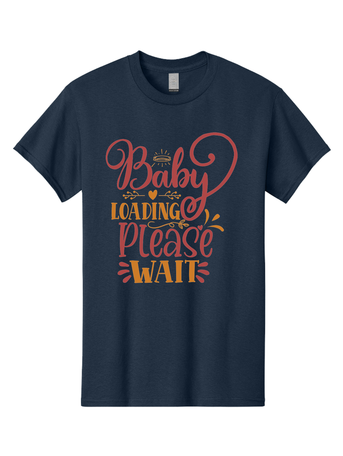 Baby-Loading-Please-Wait Men'S Graphic Tee, 100% Cotton, Comfortable Casual Summer Wear, Machine Washable, Baby Loading, Please Wait, Digital Art, Pregnancy Announcement, Pink Text, Whimsical Design, Orange Accents, Gender Reveal, Aad358