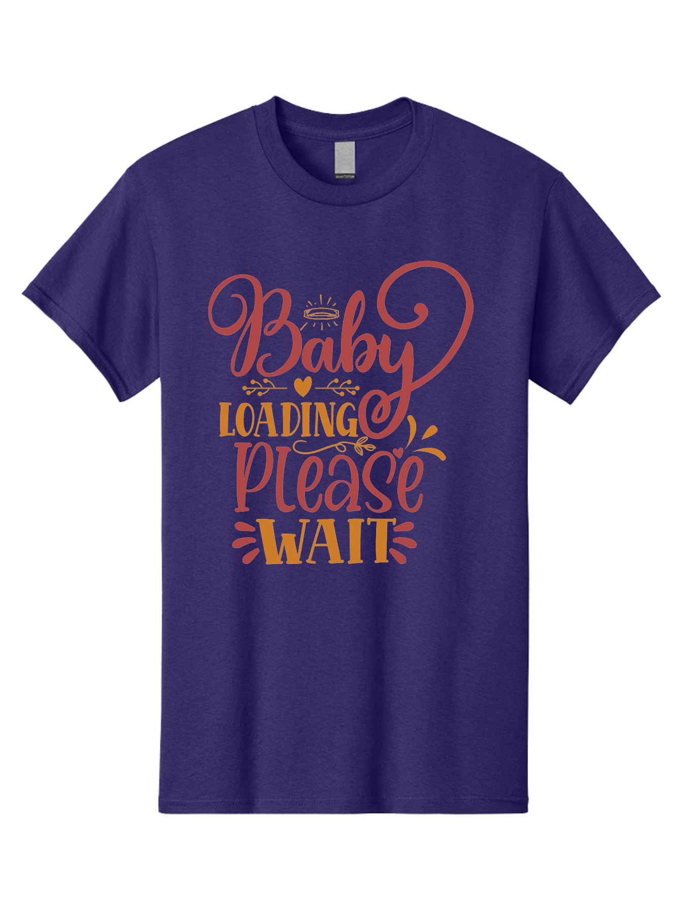 Baby-Loading-Please-Wait Men'S Graphic Tee, 100% Cotton, Comfortable Casual Summer Wear, Machine Washable, Baby Loading, Please Wait, Digital Art, Pregnancy Announcement, Pink Text, Whimsical Design, Orange Accents, Gender Reveal, Aad358