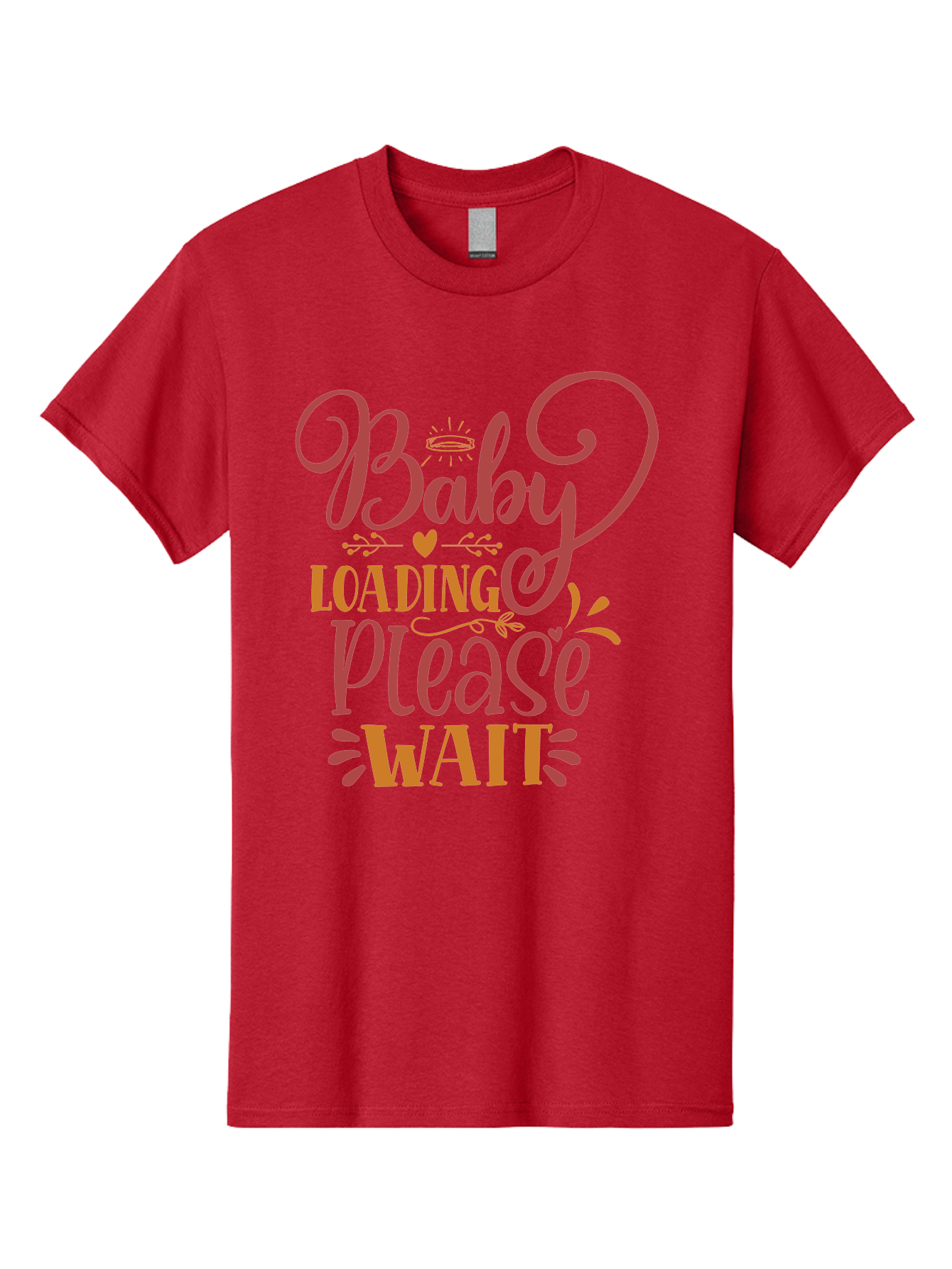 Baby-Loading-Please-Wait Men'S Graphic Tee, 100% Cotton, Comfortable Casual Summer Wear, Machine Washable, Baby Loading, Please Wait, Digital Art, Pregnancy Announcement, Pink Text, Whimsical Design, Orange Accents, Gender Reveal, Aad358