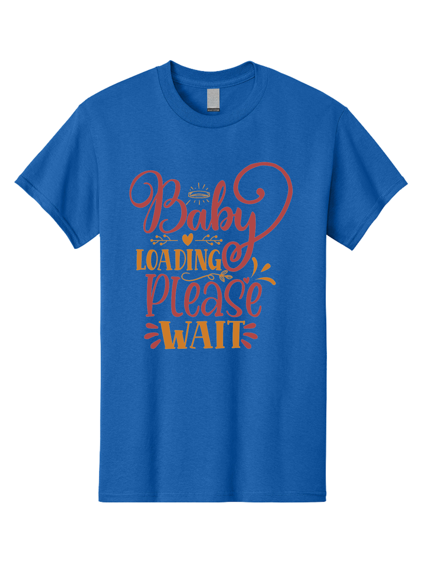 Baby-Loading-Please-Wait Men'S Graphic Tee, 100% Cotton, Comfortable Casual Summer Wear, Machine Washable, Baby Loading, Please Wait, Digital Art, Pregnancy Announcement, Pink Text, Whimsical Design, Orange Accents, Gender Reveal, Aad358