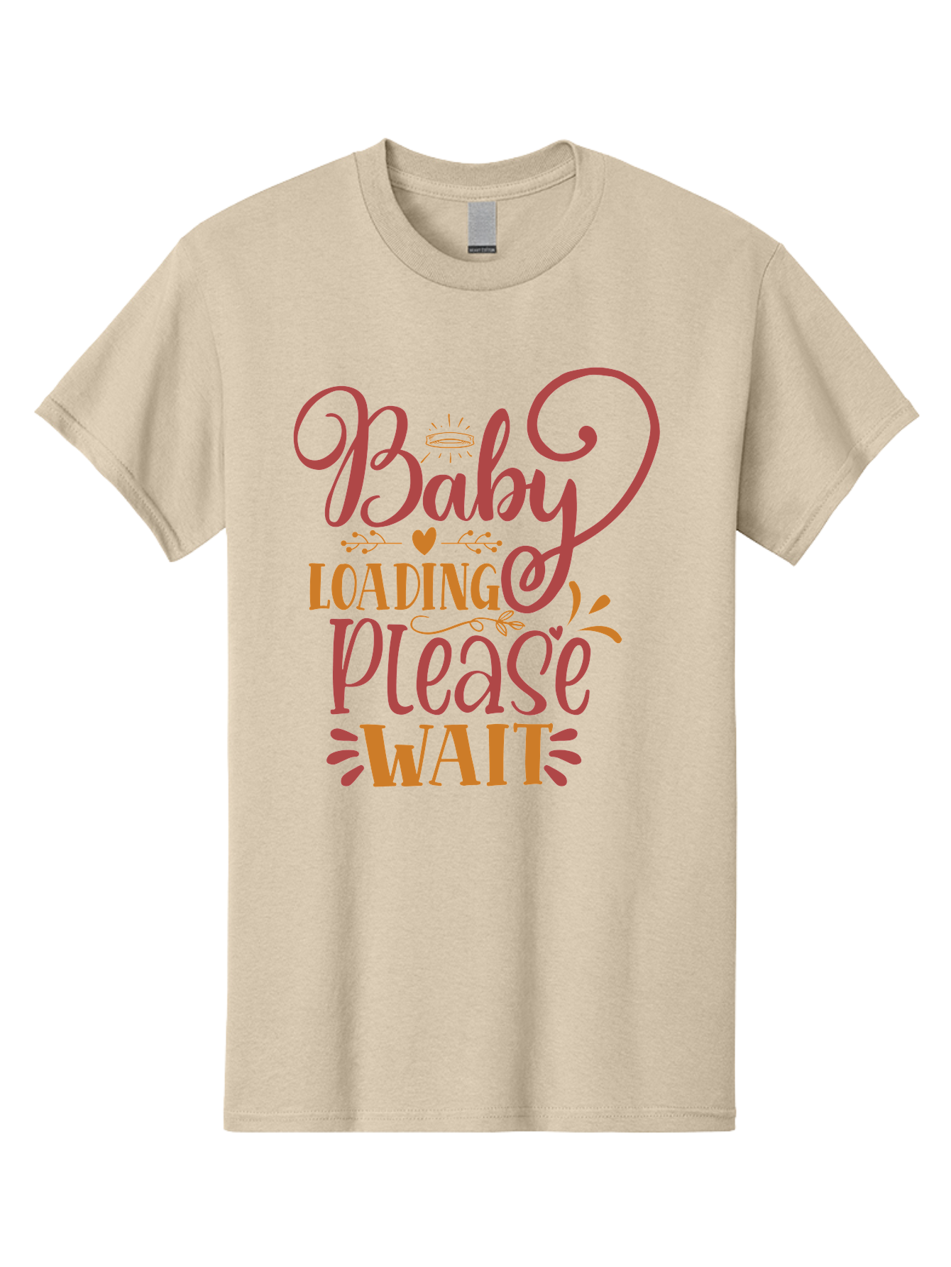 Baby-Loading-Please-Wait Men'S Graphic Tee, 100% Cotton, Comfortable Casual Summer Wear, Machine Washable, Baby Loading, Please Wait, Digital Art, Pregnancy Announcement, Pink Text, Whimsical Design, Orange Accents, Gender Reveal, Aad358